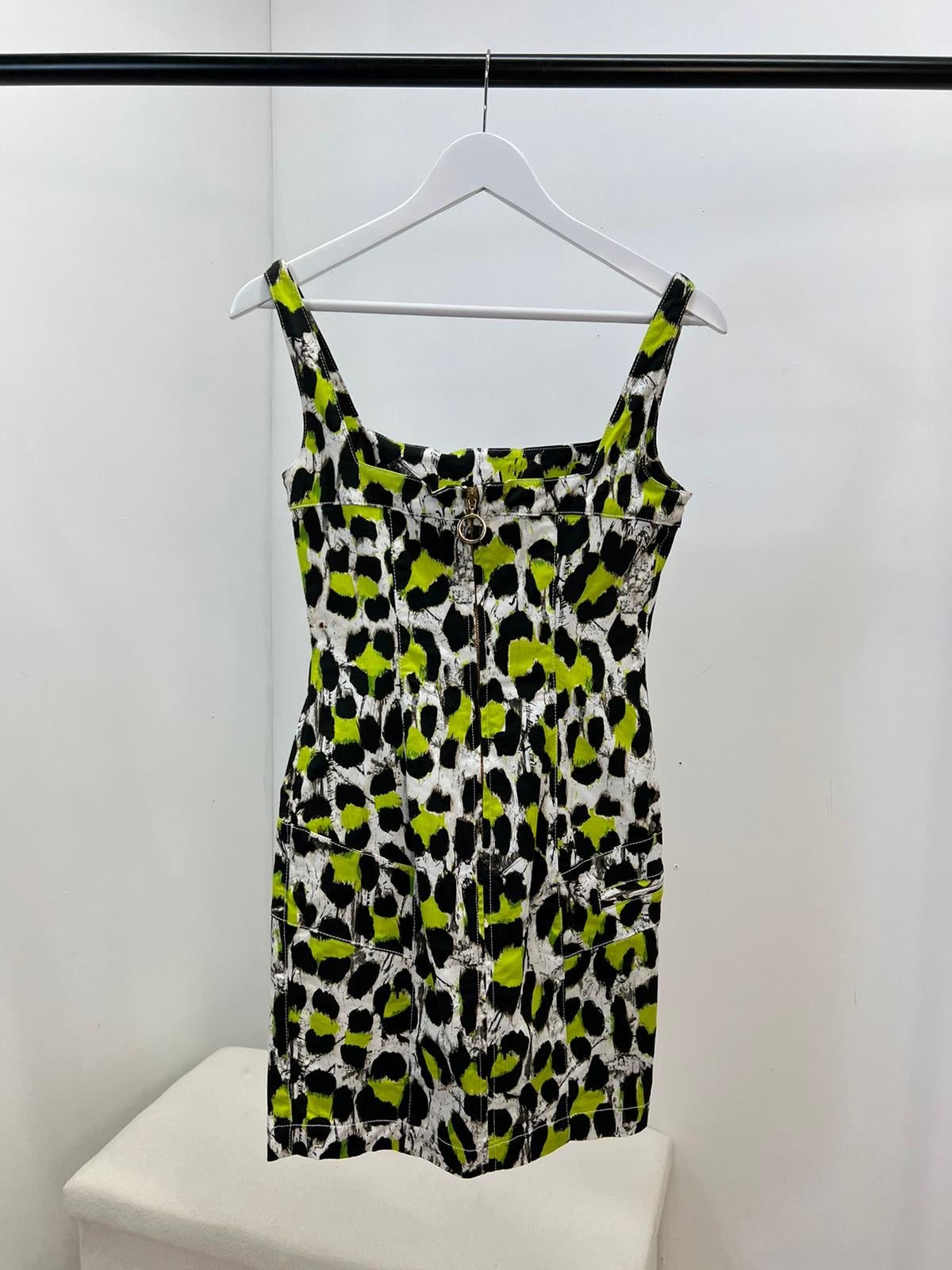 Just Cavalli Black White Green Print Dress - UK 10