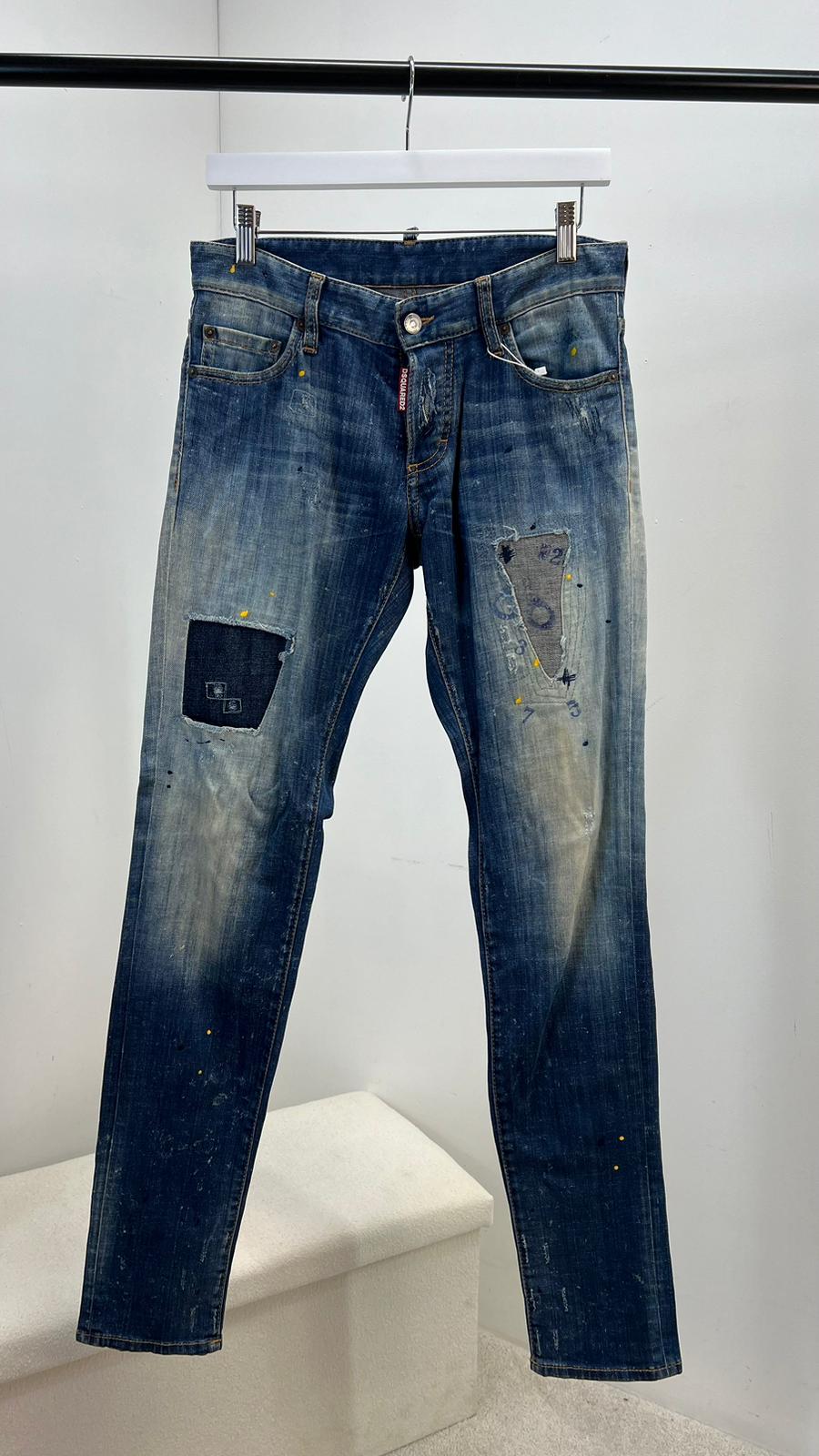 Dsquared2 Mens Blue Yellow Splash Jean - Label 44