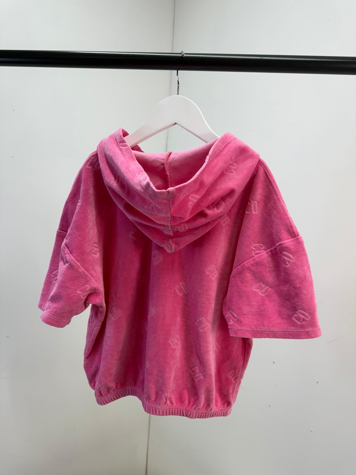 Kids Dior Pink Shirt Sleeve Velore Hooded Top - Age 10
