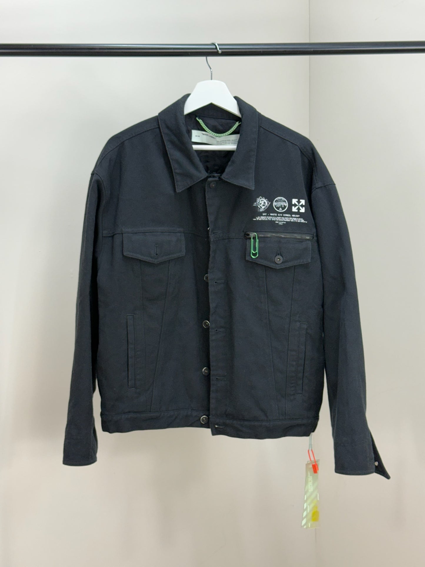 Off-White Black Denim University Key OFF- Logo Jacket - MEDIUM