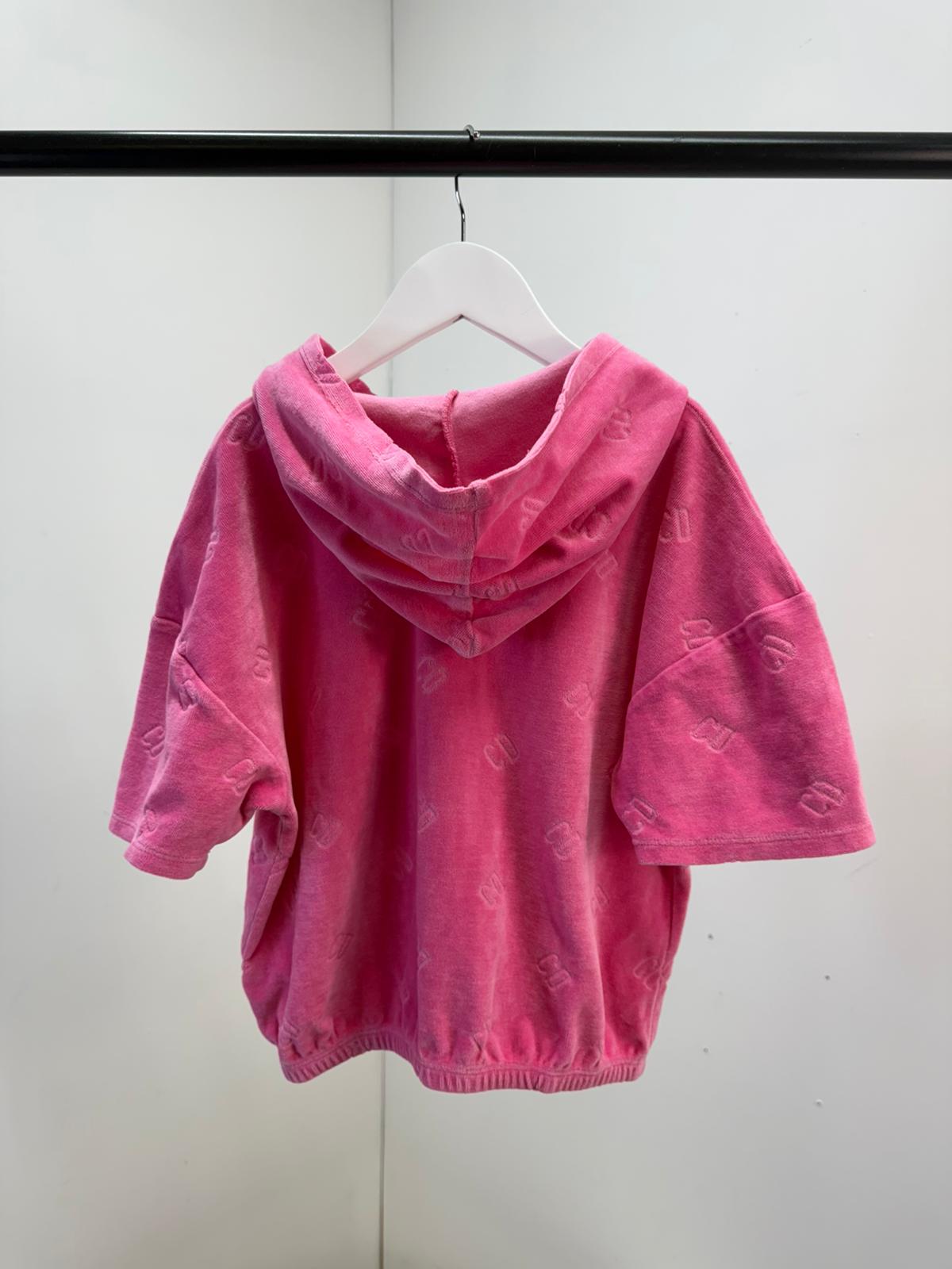 Kids Dior Pink Shirt Sleeve Velore Hooded Top - Age 10