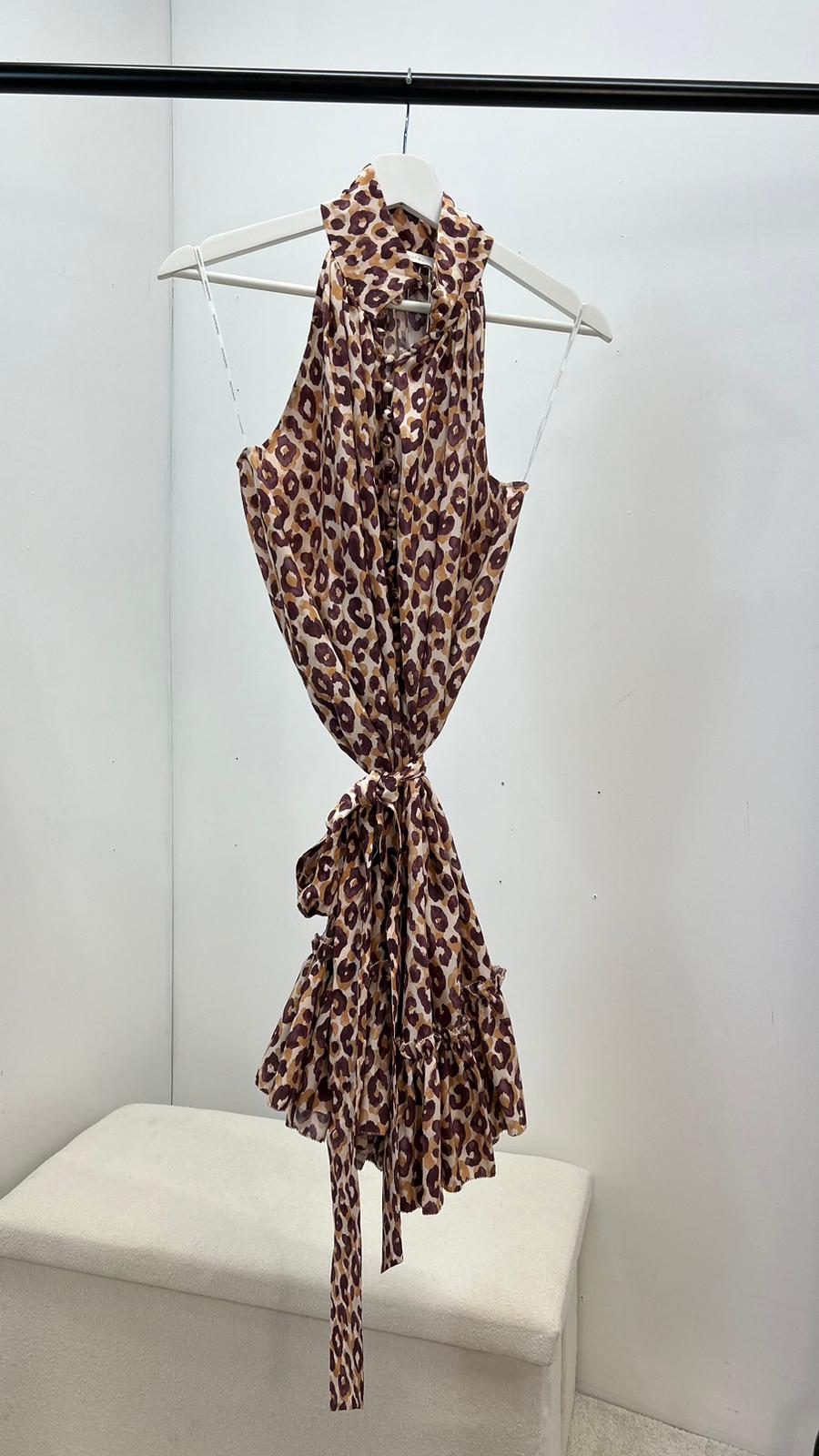 Zimmermann Nude And Burgundy Silk Swing Mini Dress (uk8/New In Tags)
