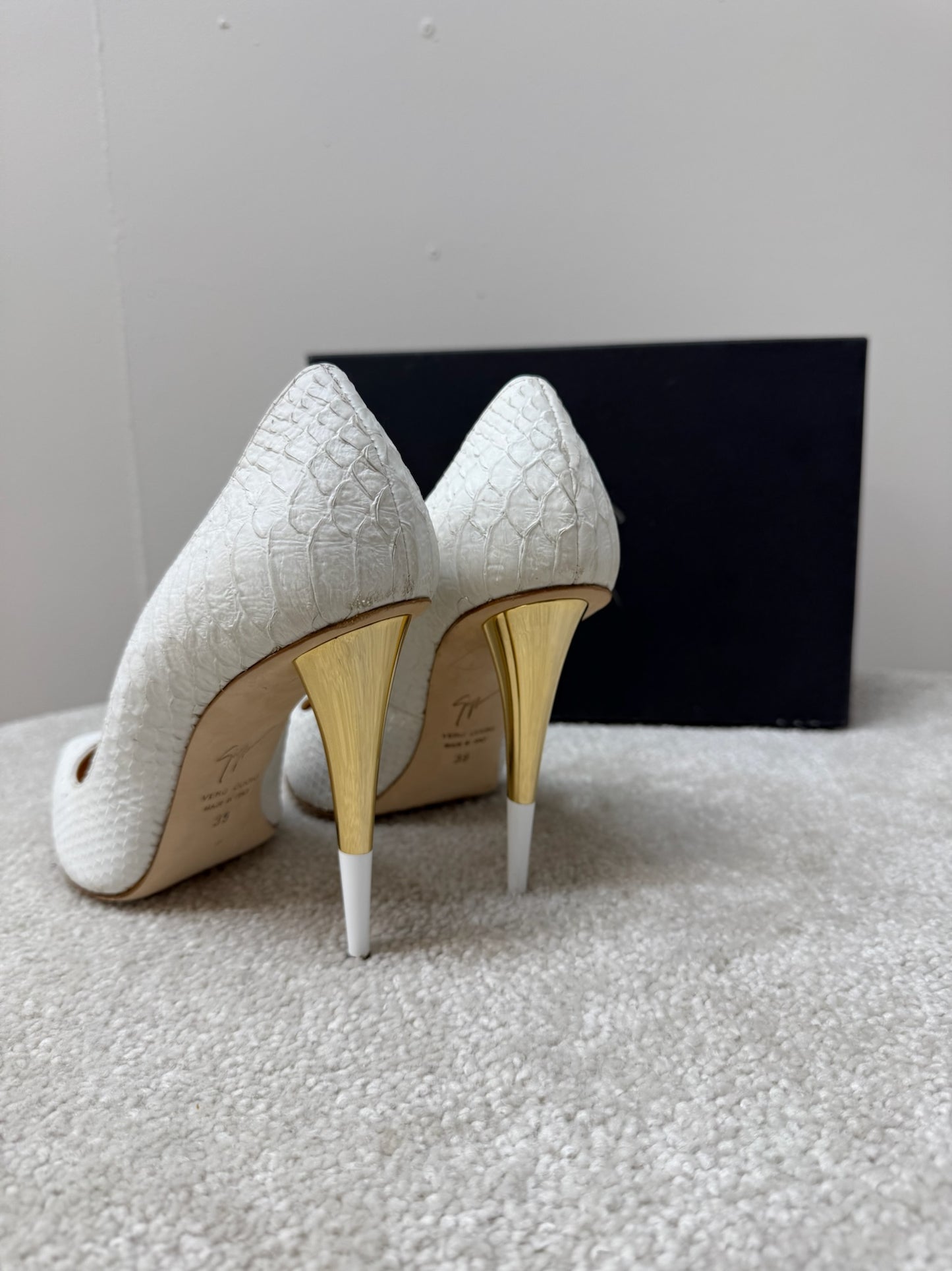 Giuseppe Zanotti White Golia Snake Print Heels- UK6