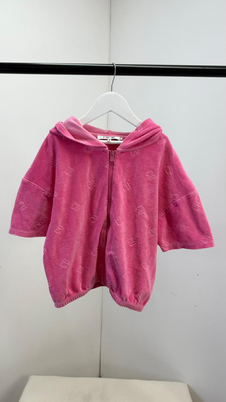 Kids Dior Pink Shirt Sleeve Velore Hooded Top - Age 10