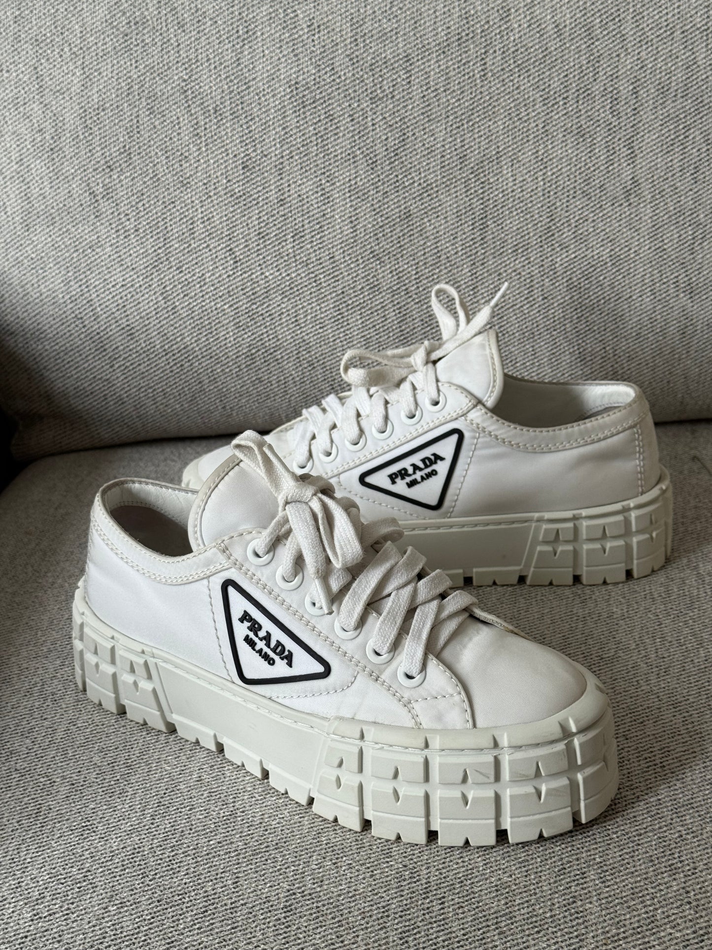 Prada White And Black Double Wheel Trainers -UK 5