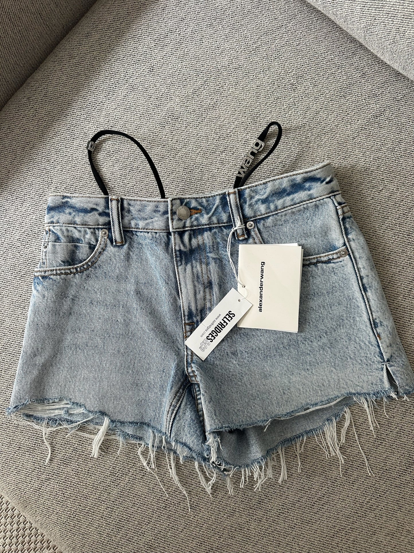 Alexander Wang Blue Denim Thong Diamonte Badge Shorts-Brand New In Tags XXS