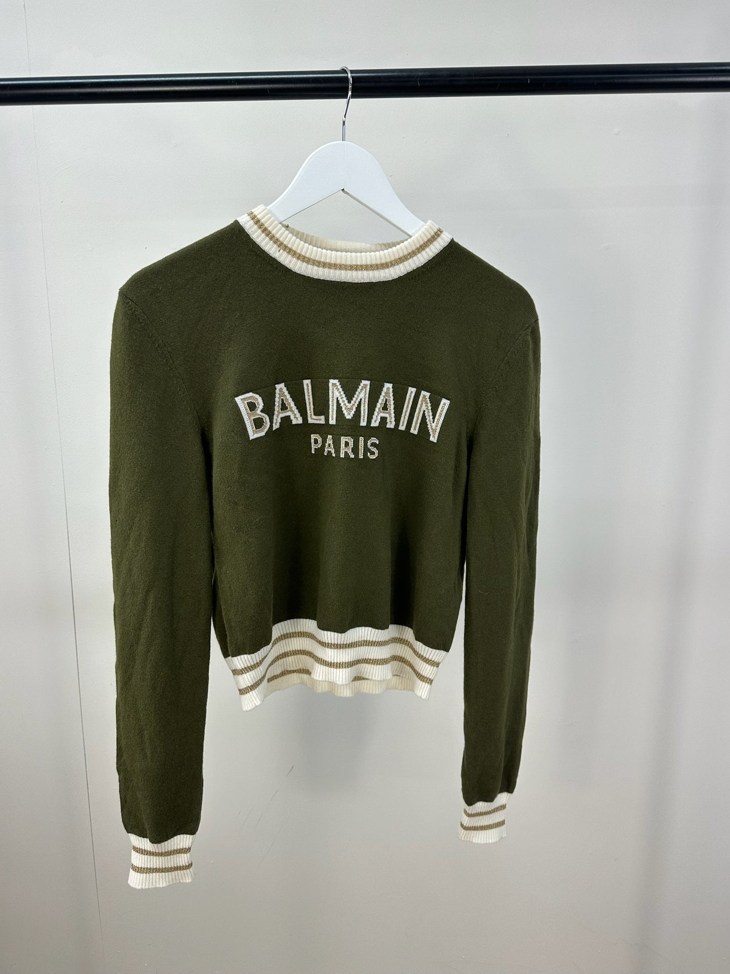 Balmain Khaki Logo Cropped Jumper-34 , small