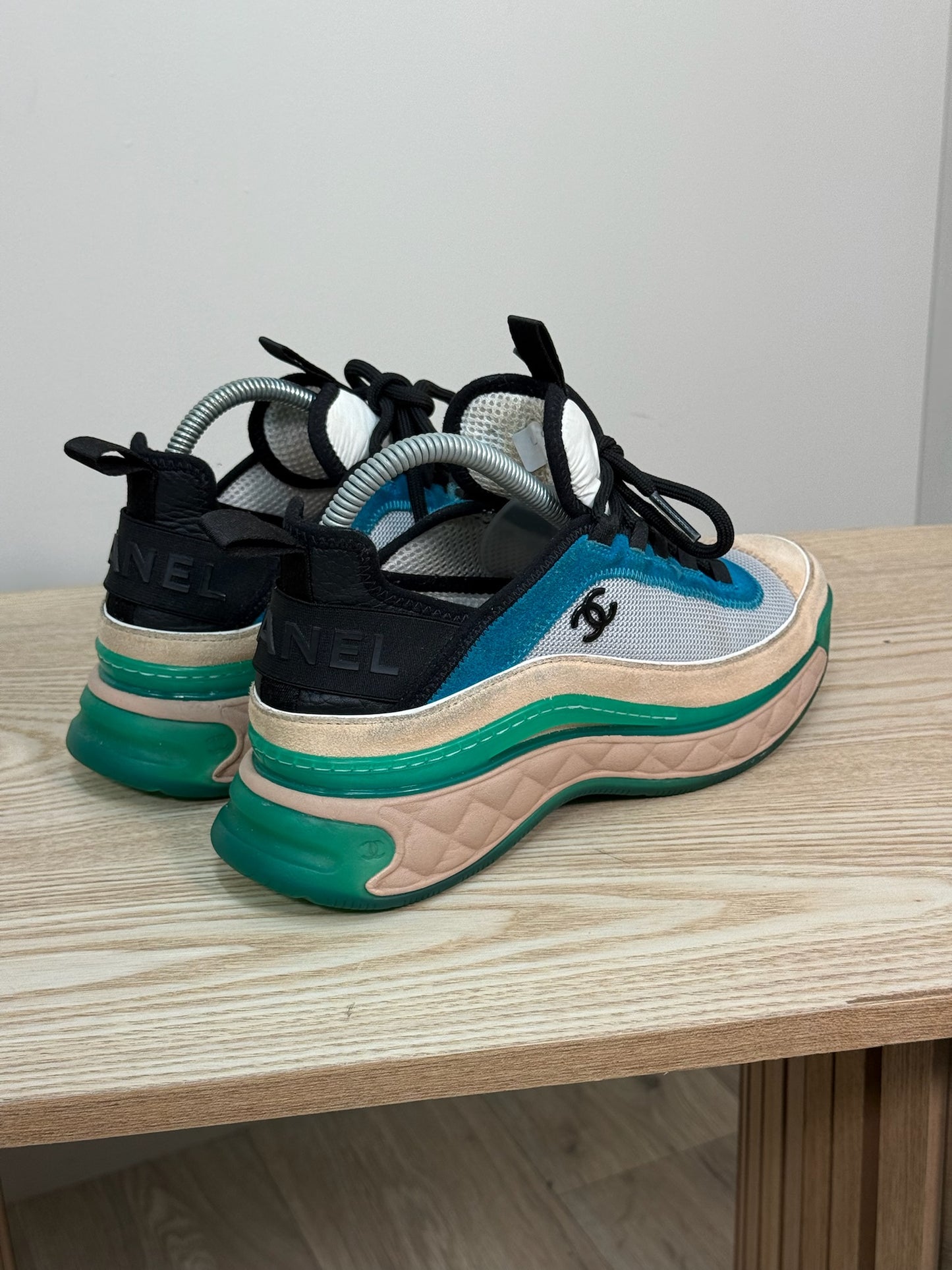 Chanel White Blue Green Trainers - UK 5