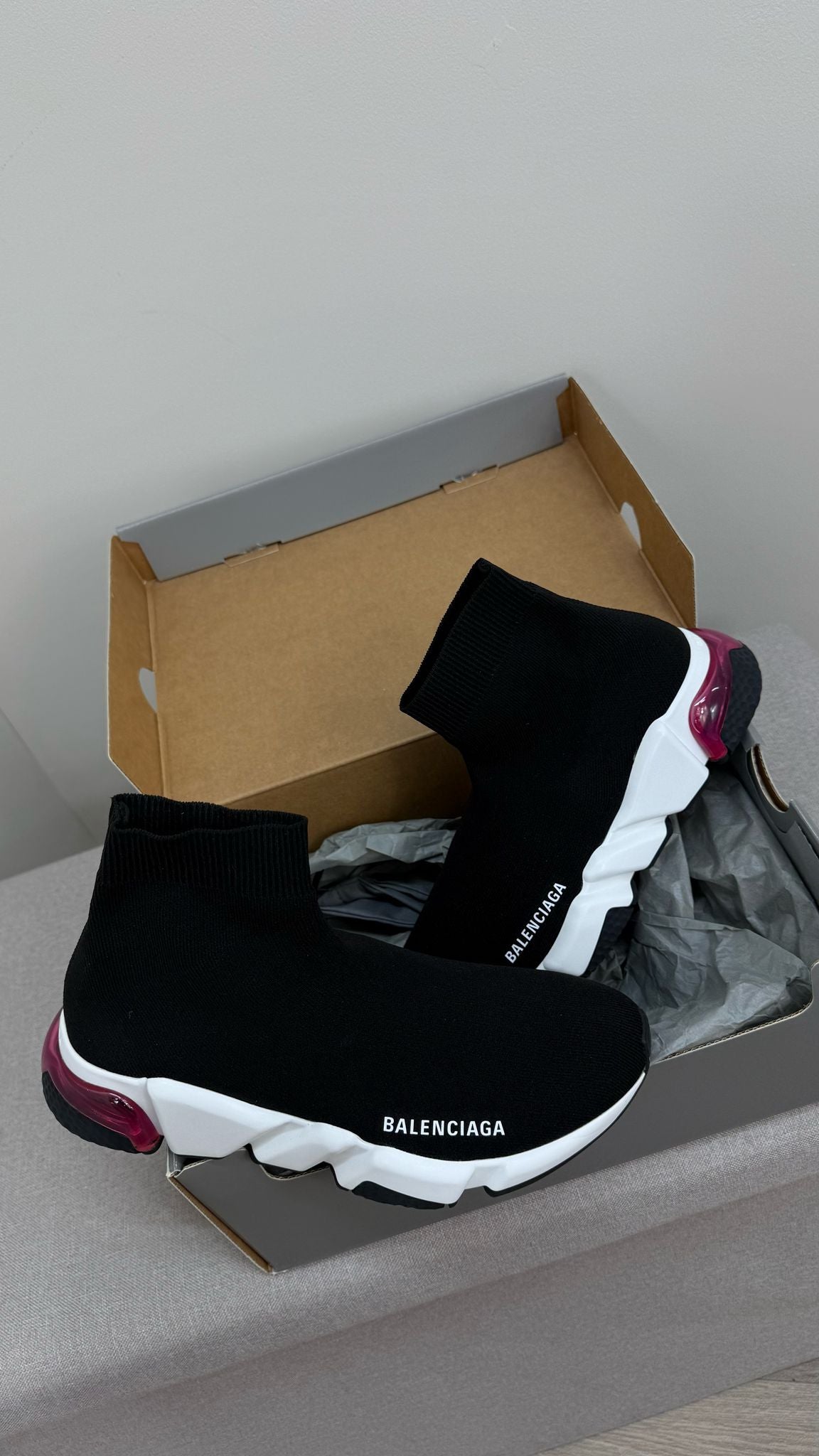 Balenciaga Black White Pink Speed Trainers- UK 5