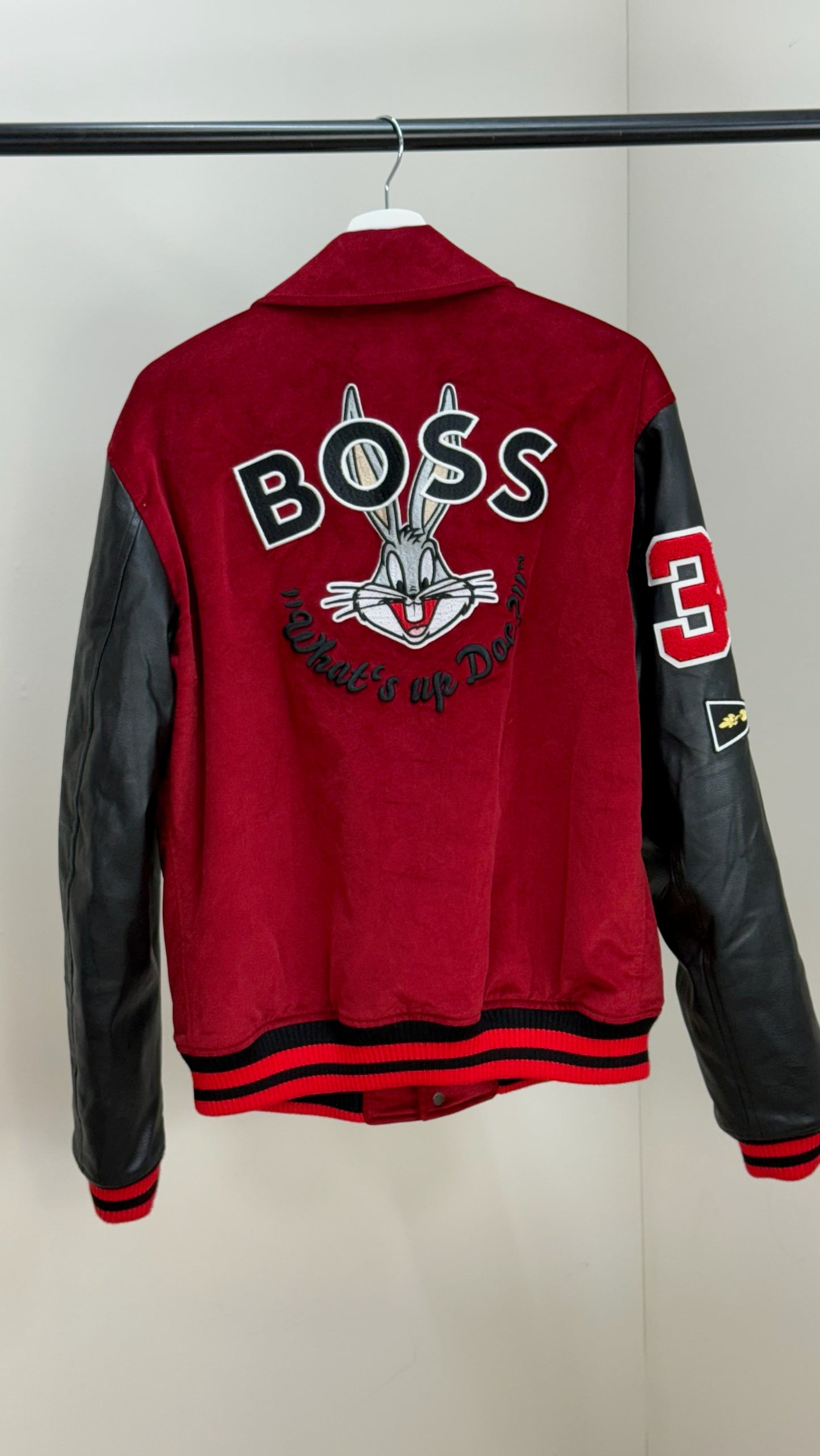 Looney Tunes X Boss Red Leather Suede B Bomber Jacket - it42/Large