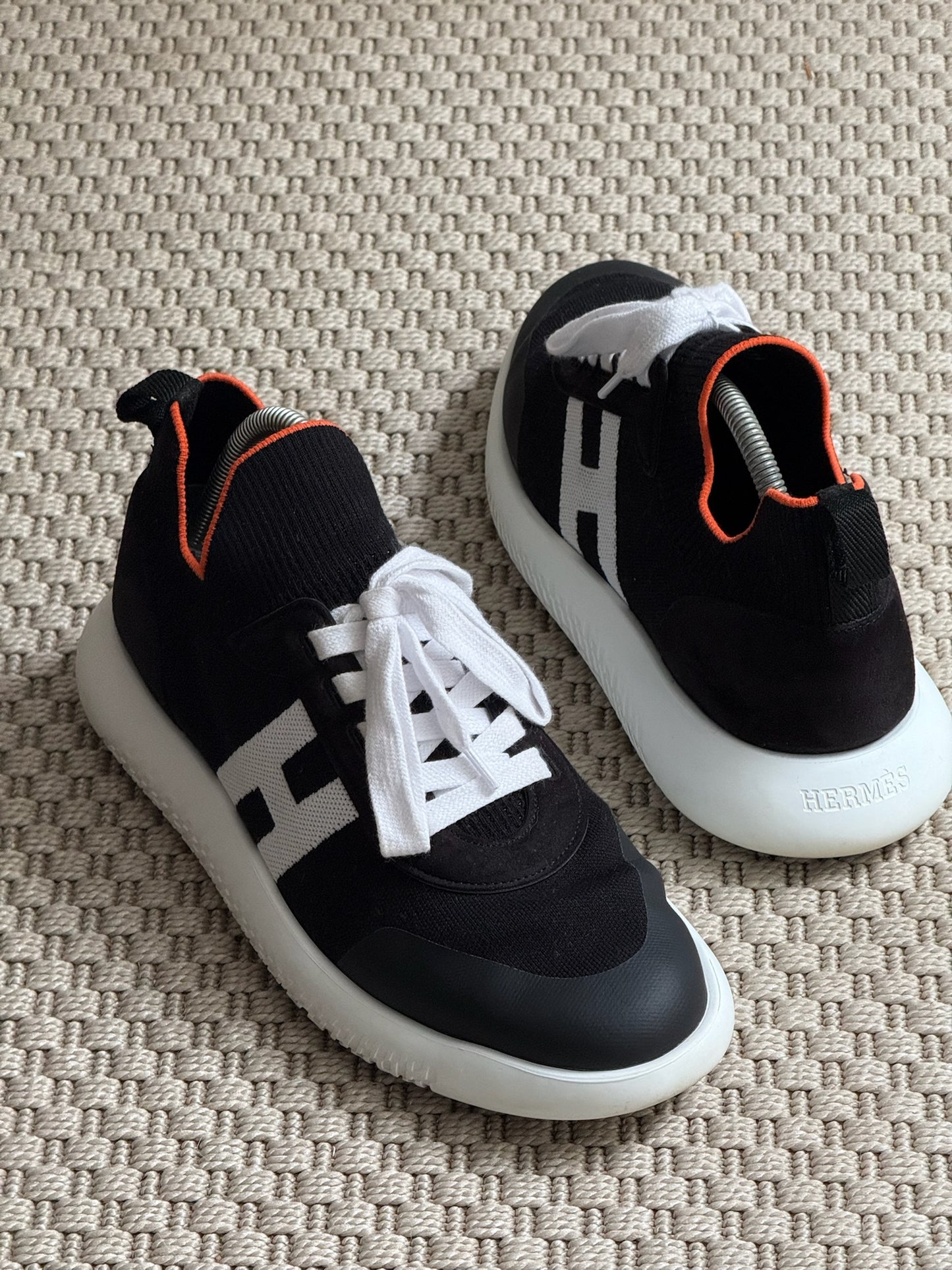 Hermes Black Orange Crew Trainers - UK 8