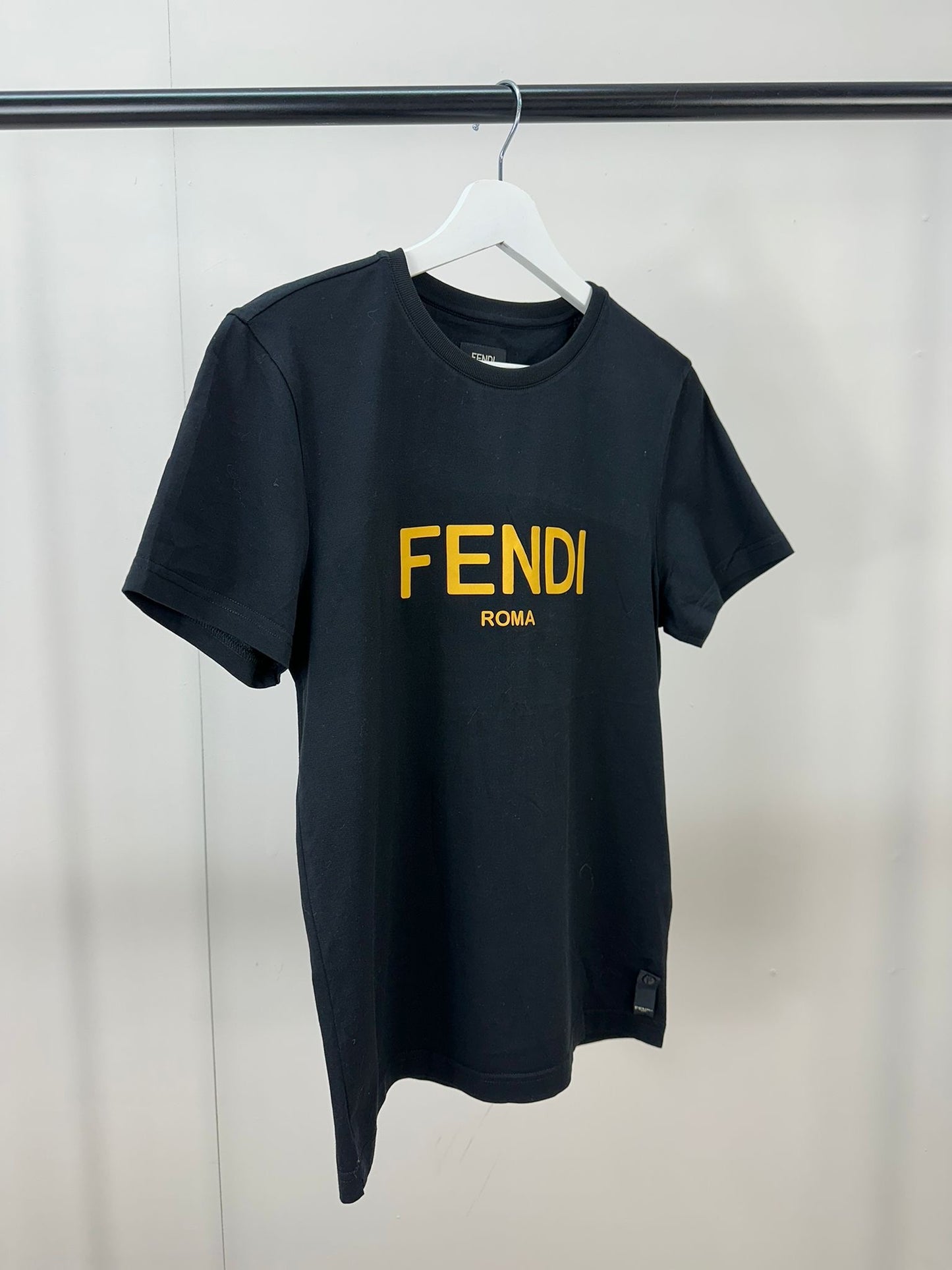 Fendi Black Yellow Logo T-Shirt - Small