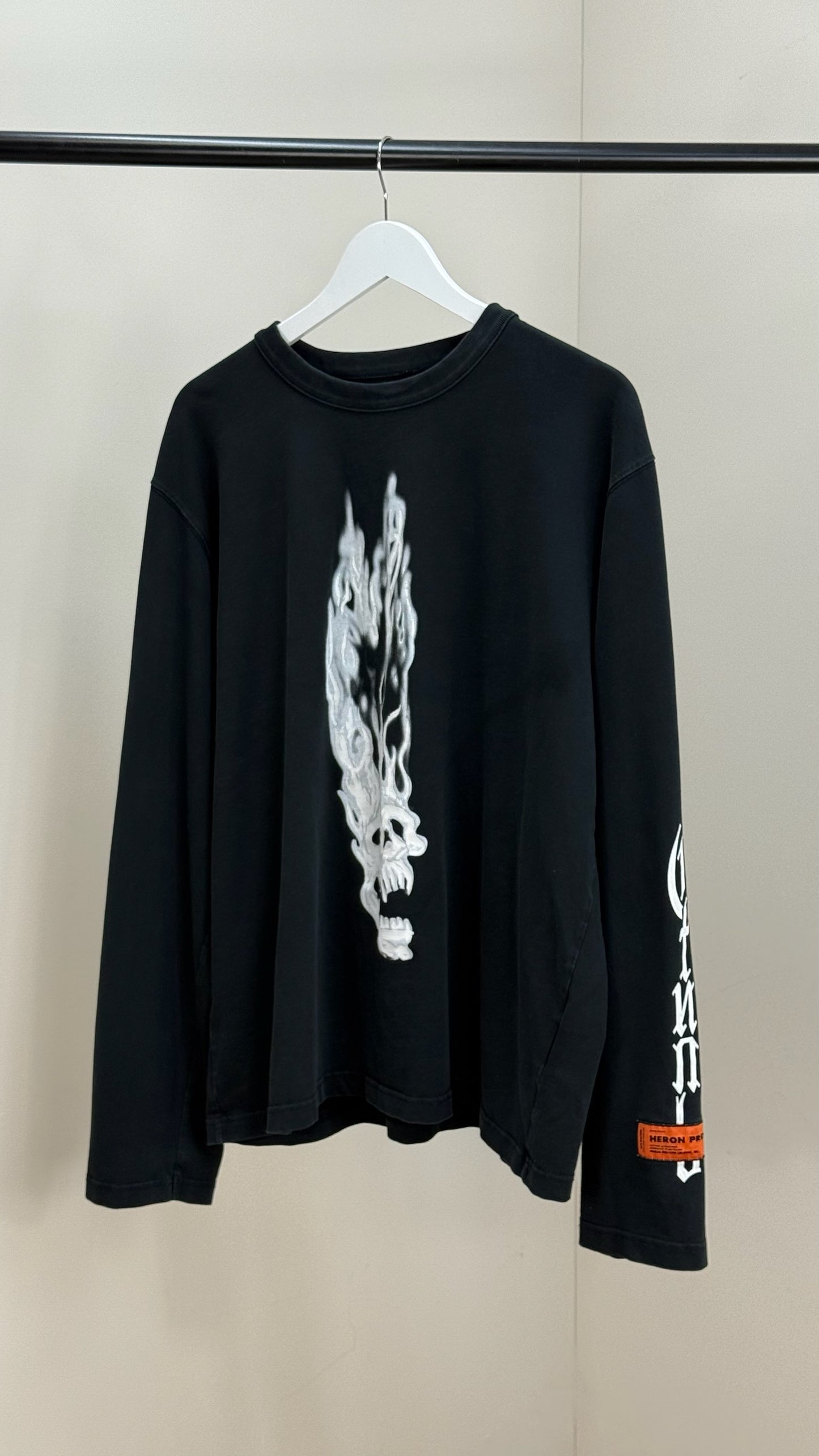 Heron Preston Black Longsleeve Skull Fire T-Shirt-Large
