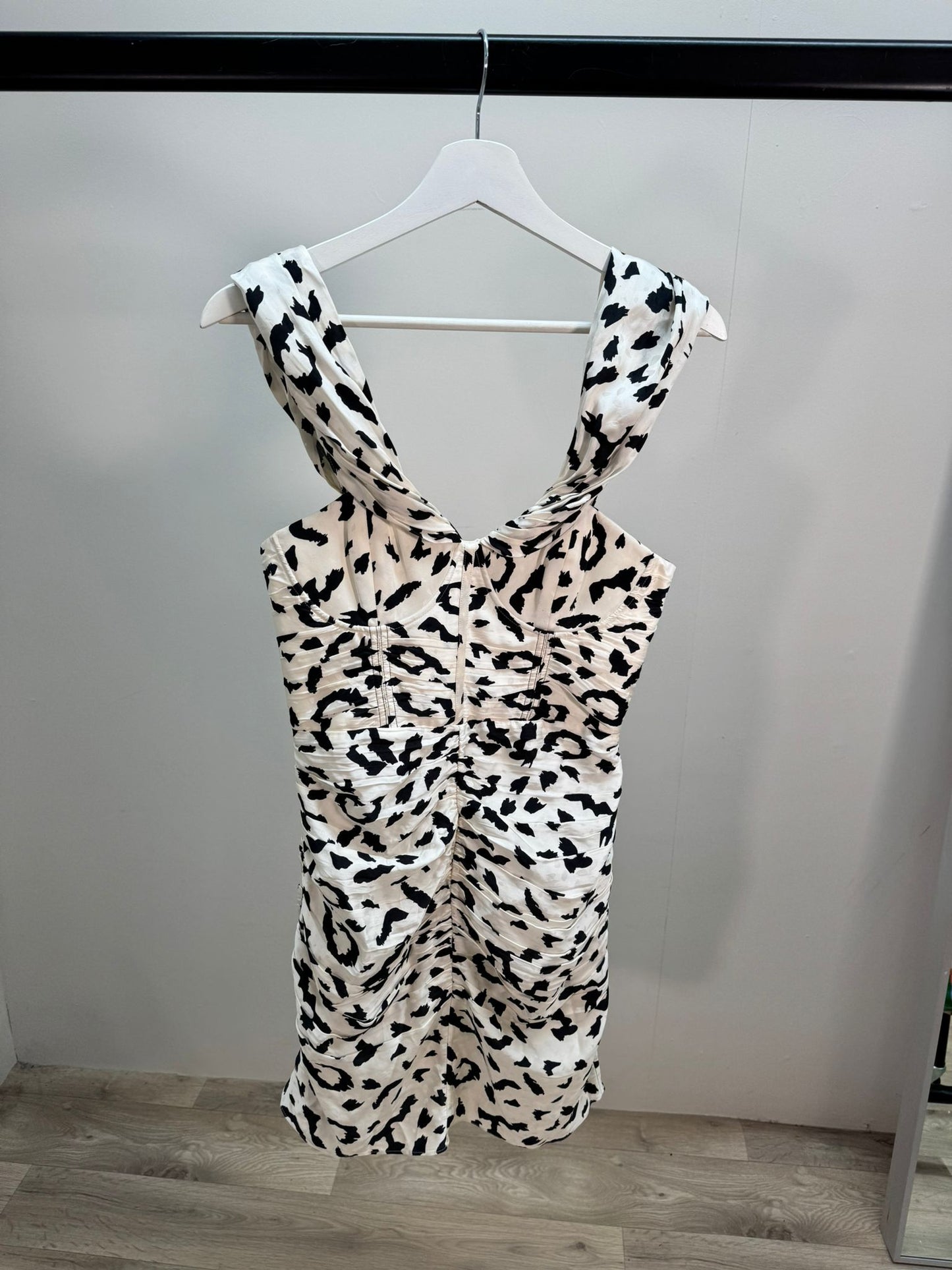 Self-Portrait Black And White Ruched Leopard Print Dress – UK 8