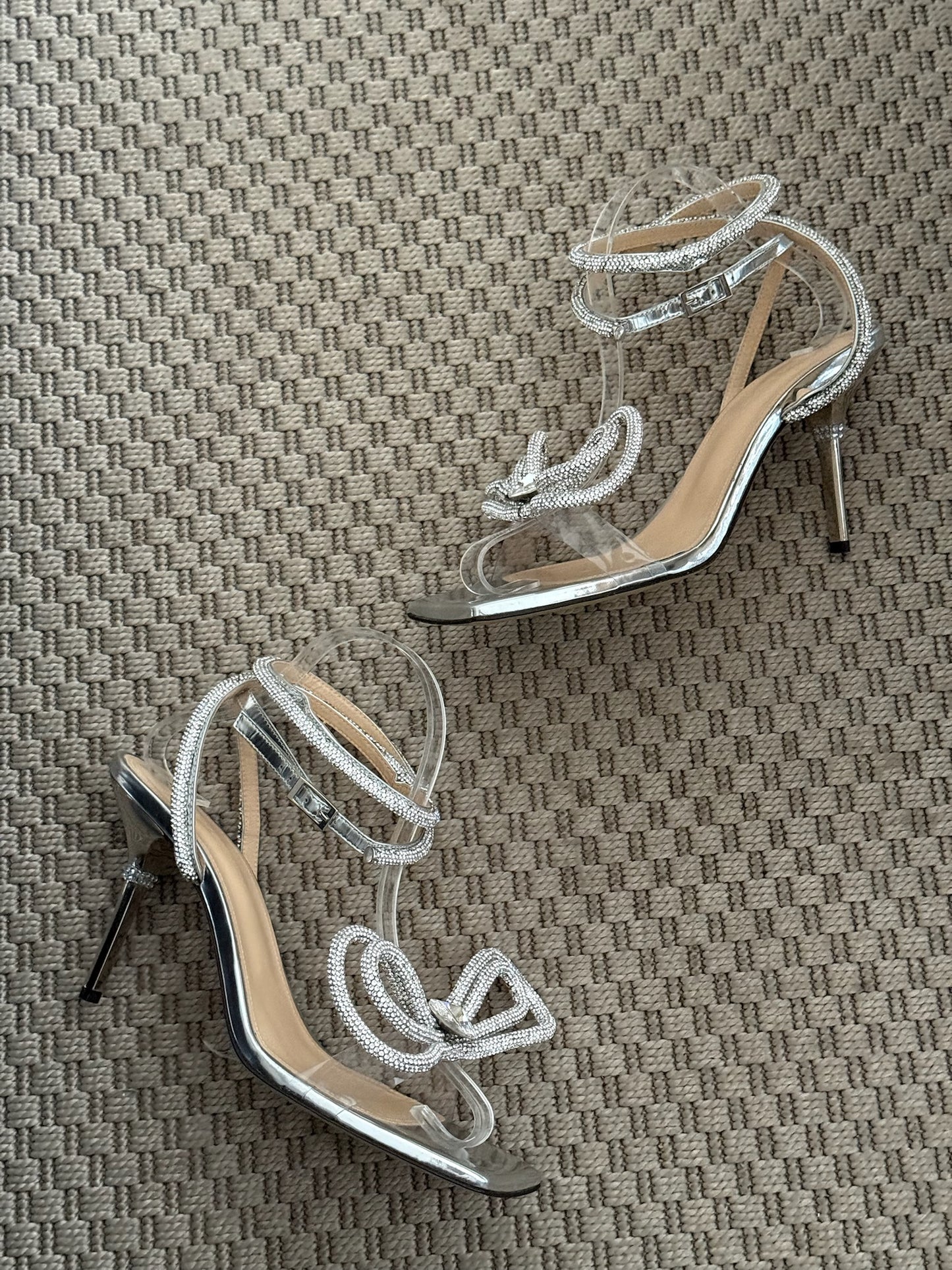 Mach & Mach Silver Sequin Diamanté Bow Heels - UK 6.5 - Suited for UK 4.5
