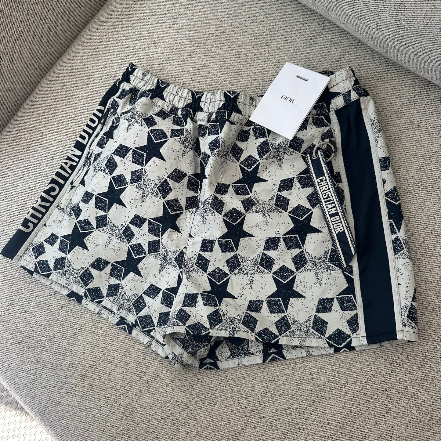 Christian Dior Oblique Star Print Shorts White Navy – IT 36 / UK 8. Brand New