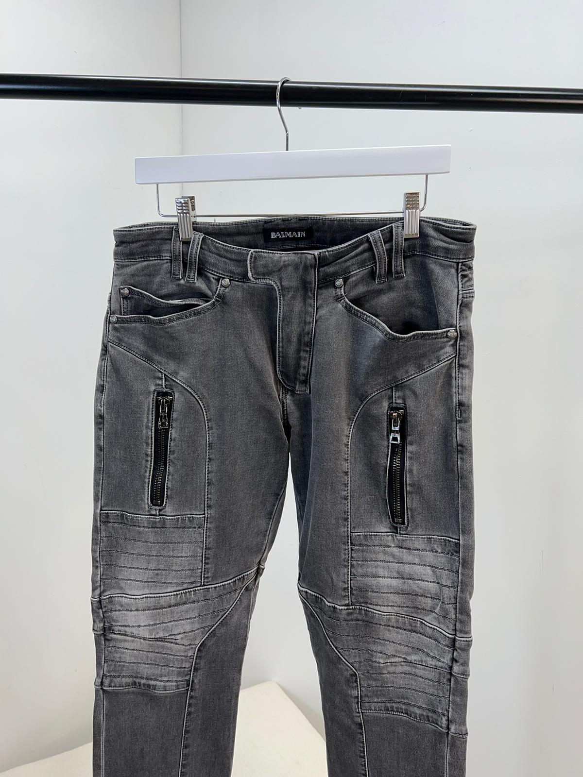 Balmain Grey Black Badge Jeans (32)