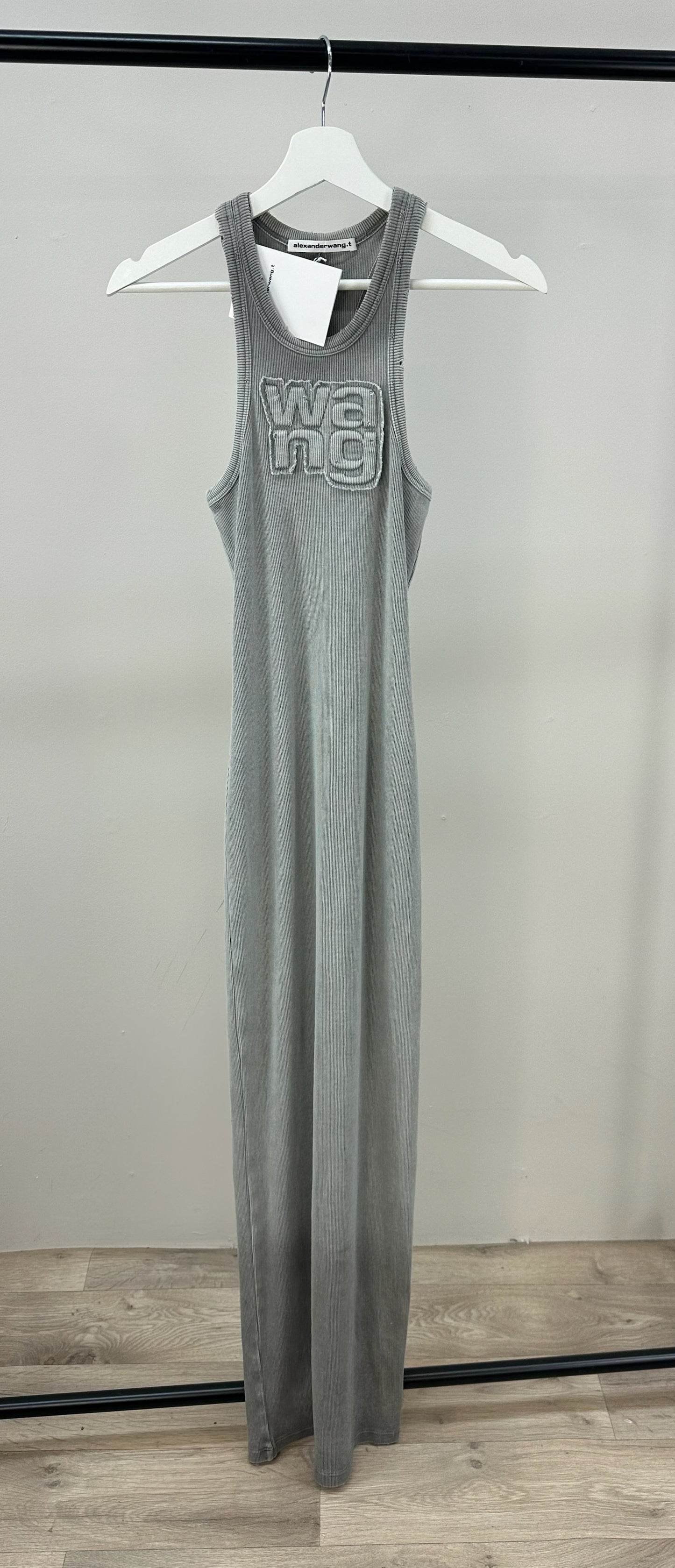 Alexander Wang Grey Ribbed WANG Maxi Dress-New In Tags 10/Small