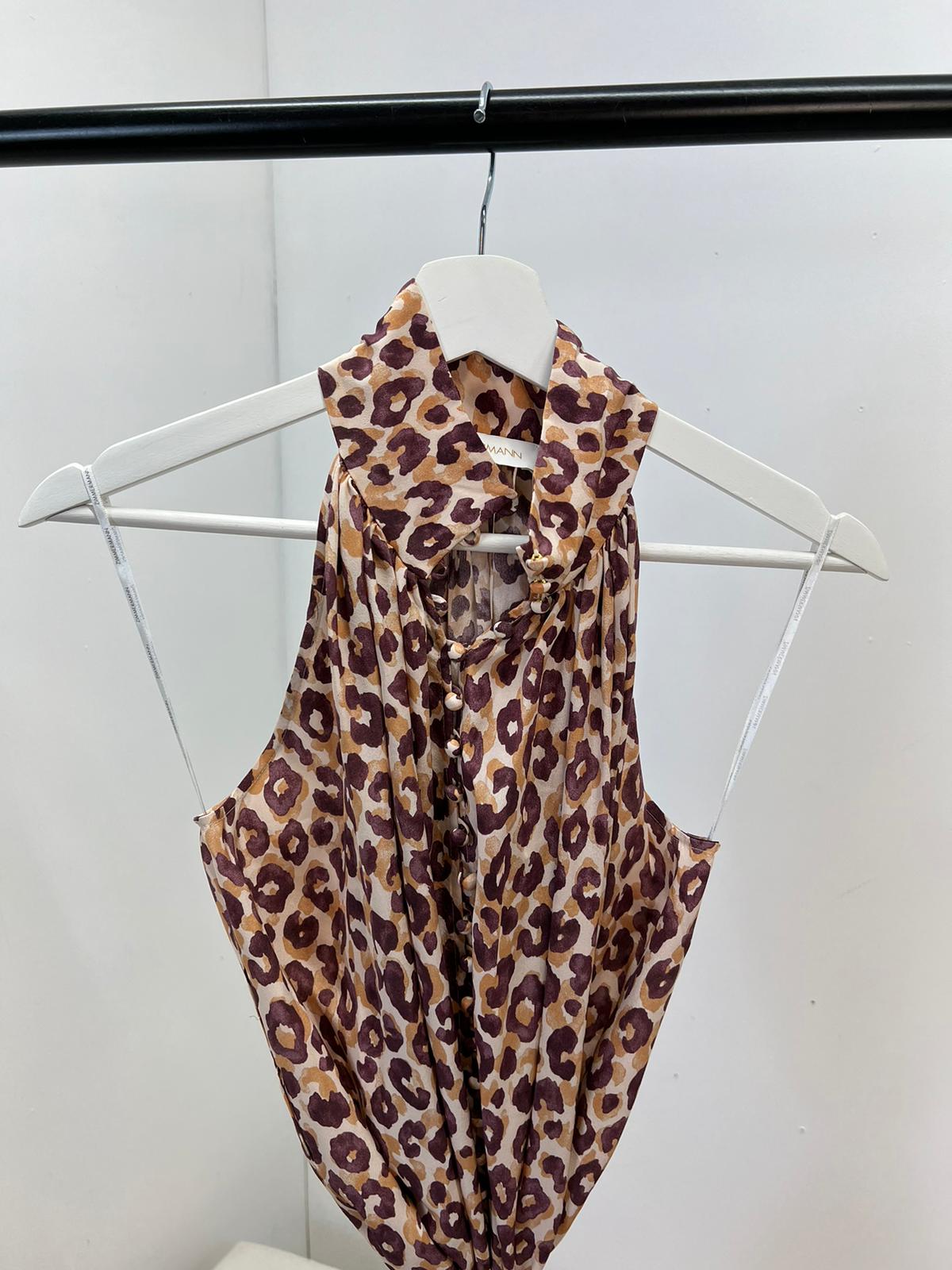 Zimmermann Nude And Burgundy Silk Swing Mini Dress (uk8/New In Tags)