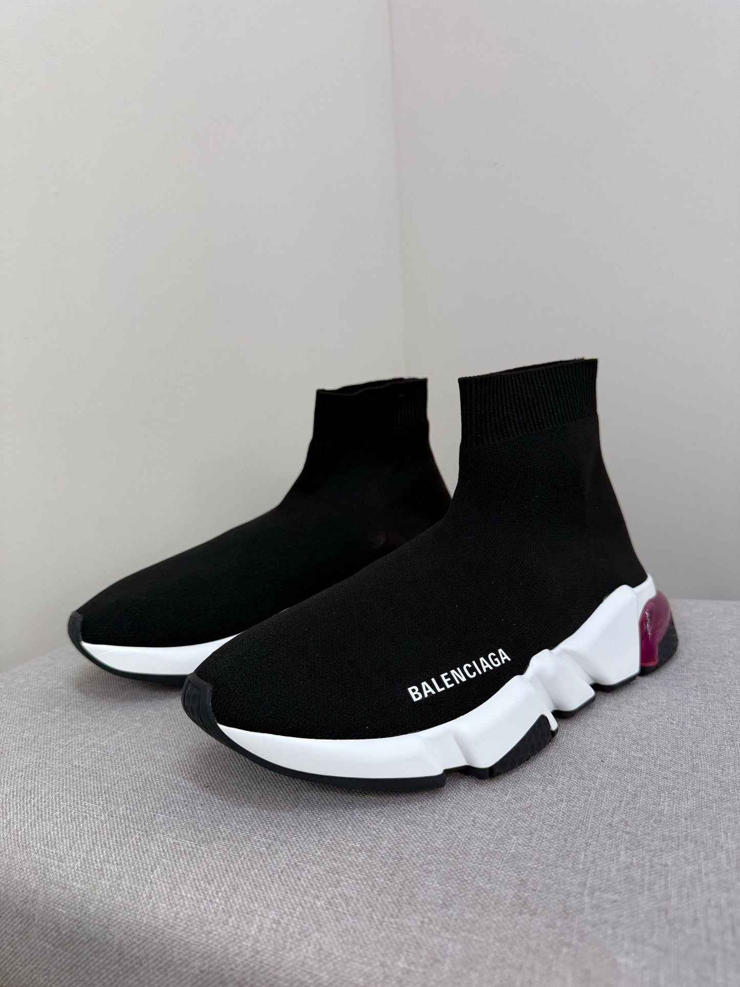 Balenciaga Black White Pink Speed Trainers- UK 5