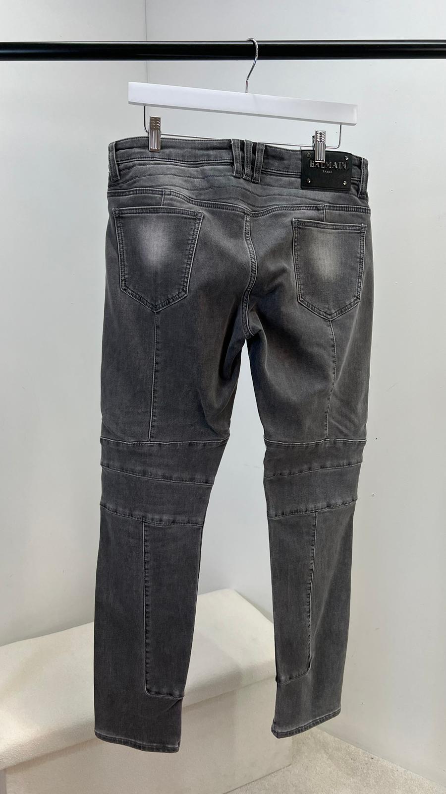 Balmain Grey Black Badge Jeans (32)