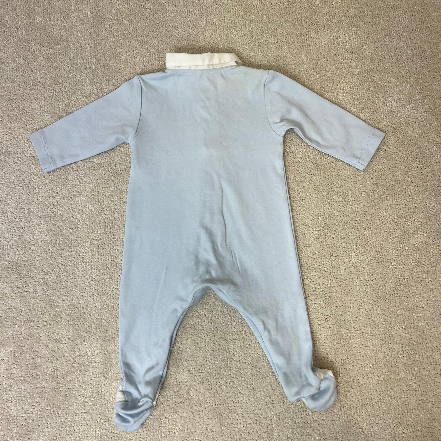 Kids laranjnha Baby Blue & White Polo Detail Sleepsuit - 3M