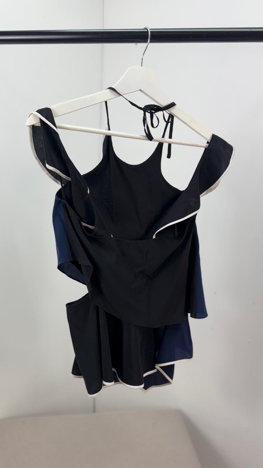 Jonathan Simkhai Black & Navy White Contrast Frill Detail Camisole - UK 8