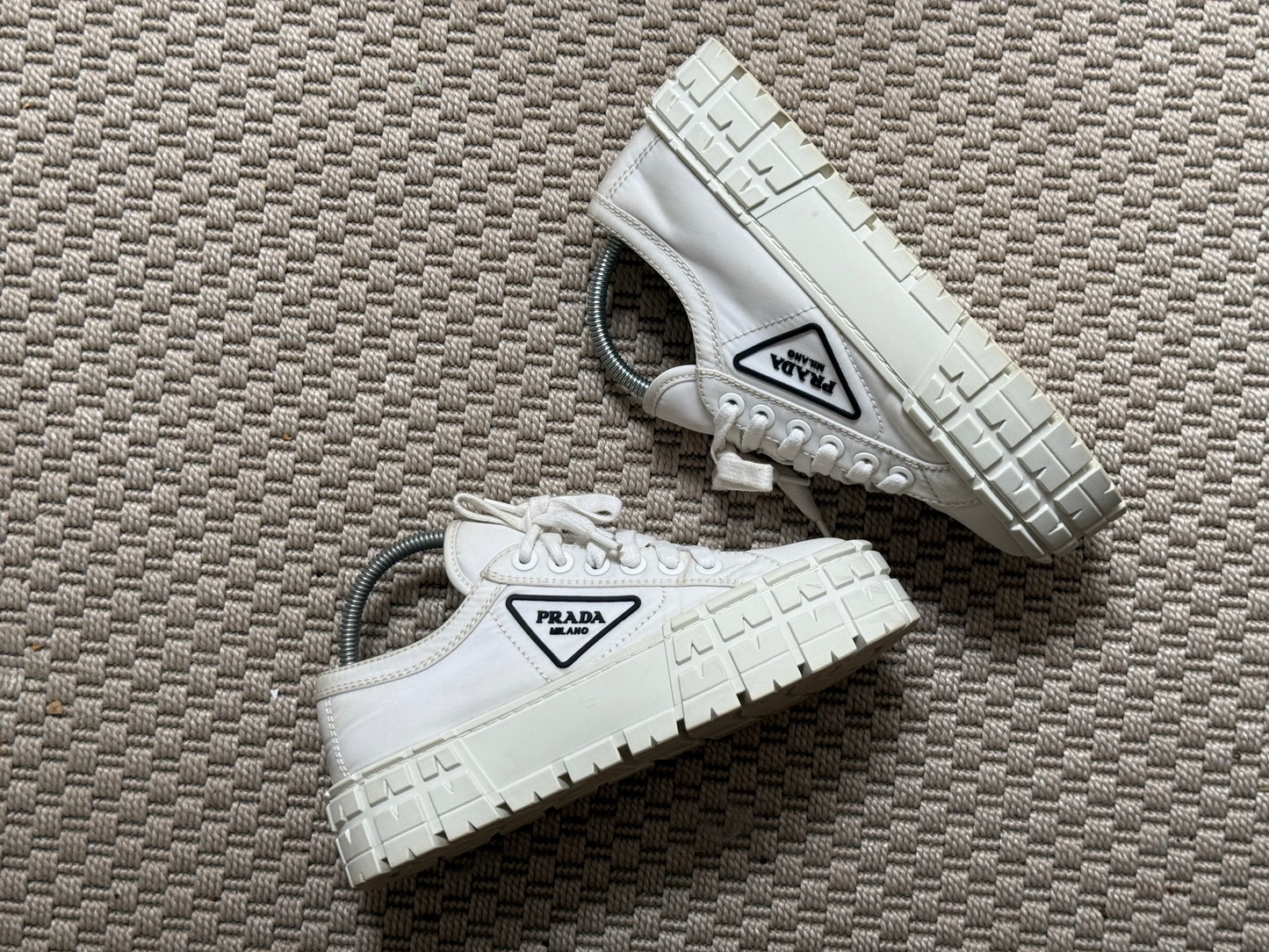 Prada White And Black Double Wheel Trainers -UK 5