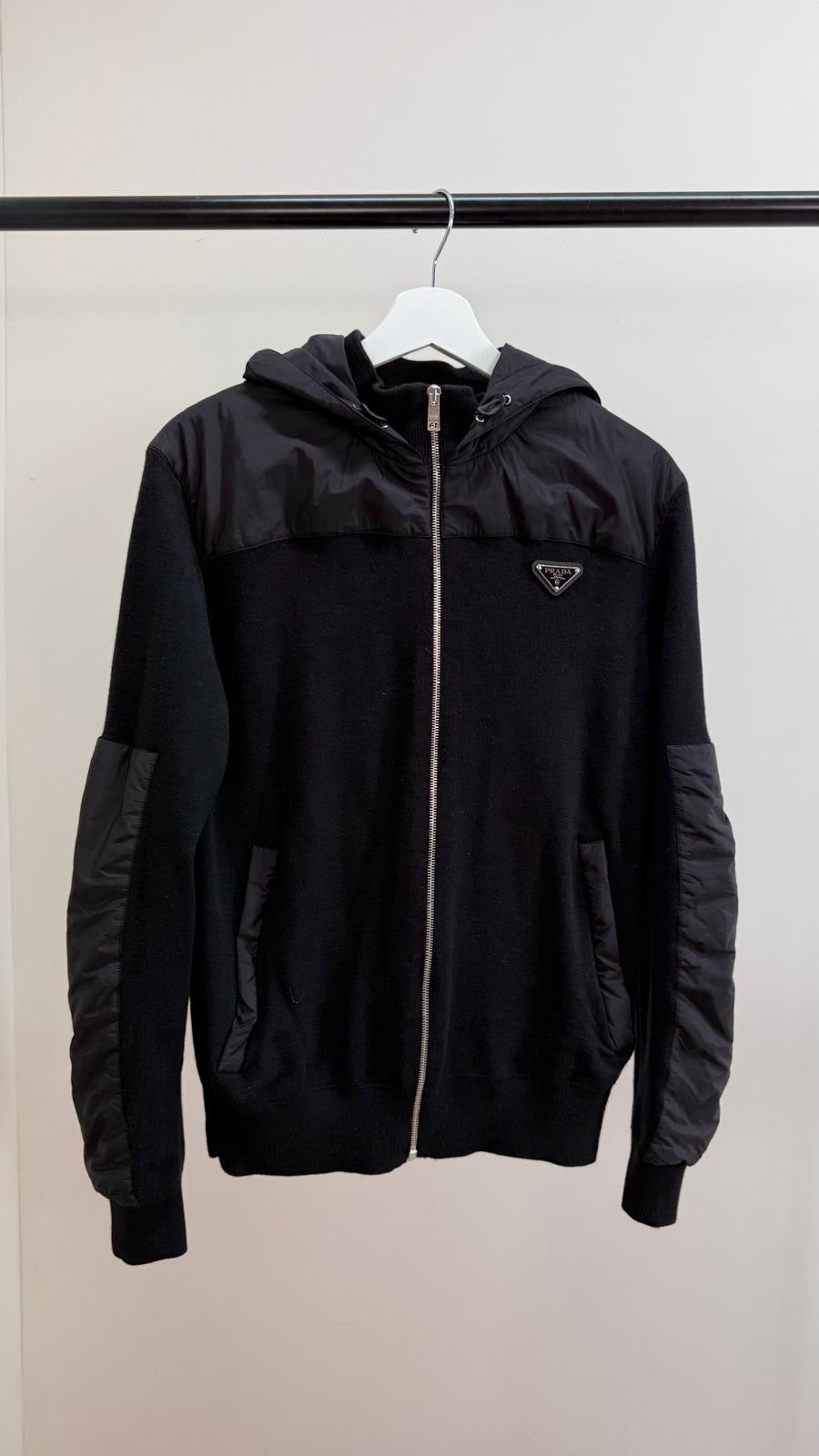 Prada Black Re-Nylon Fleece Hooded Jacket -50/M
