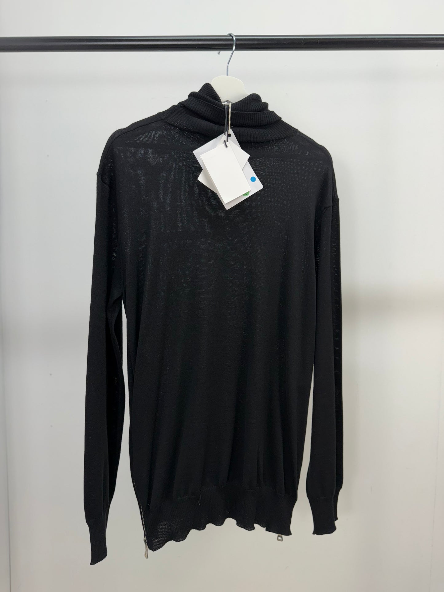 Balmain Black Logo Turtle Neck, Side Zip Up Jumper- Brand New In Tags, Medium