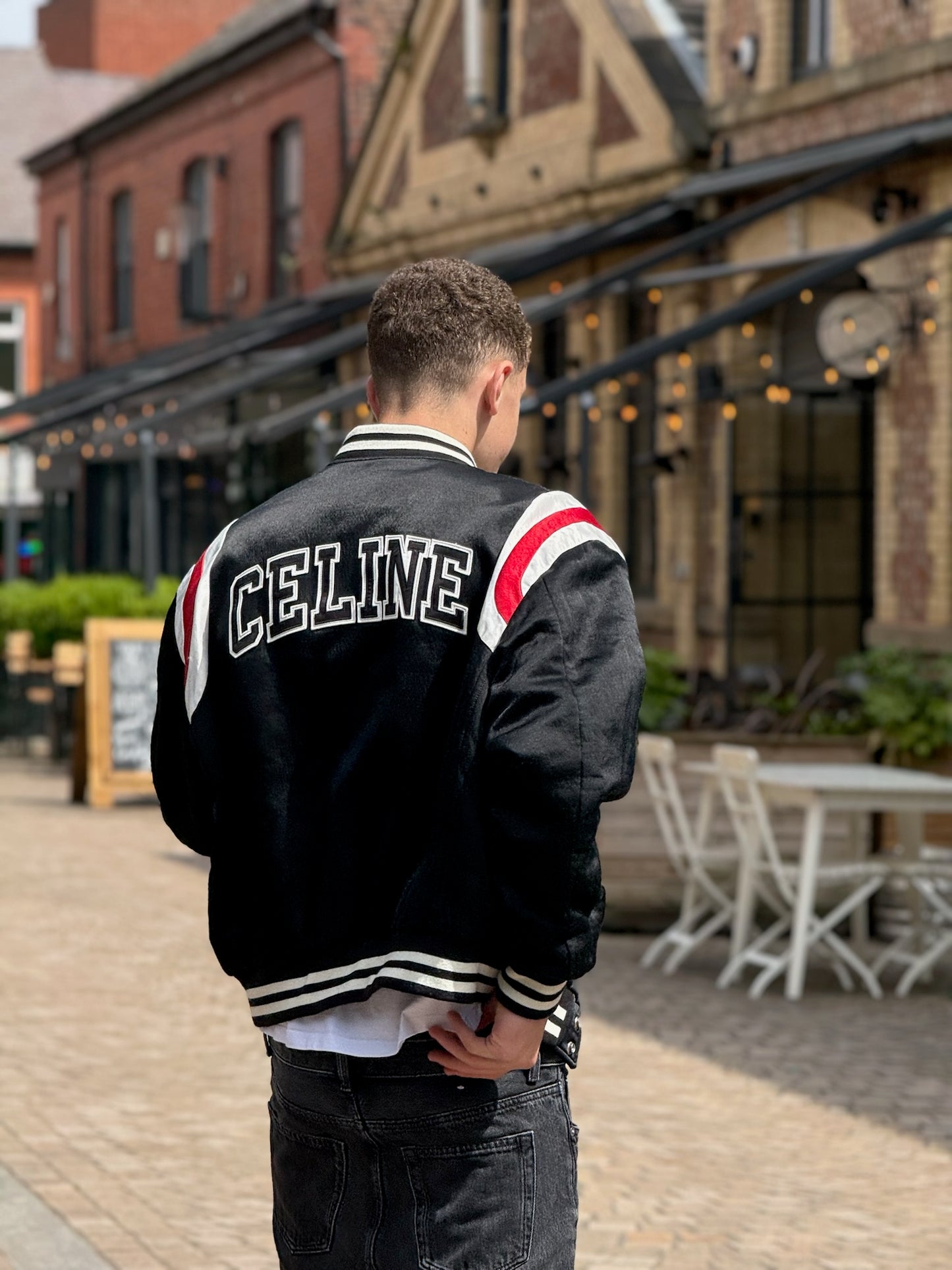 Celine Logo Varsity Bomber-50, UK Large