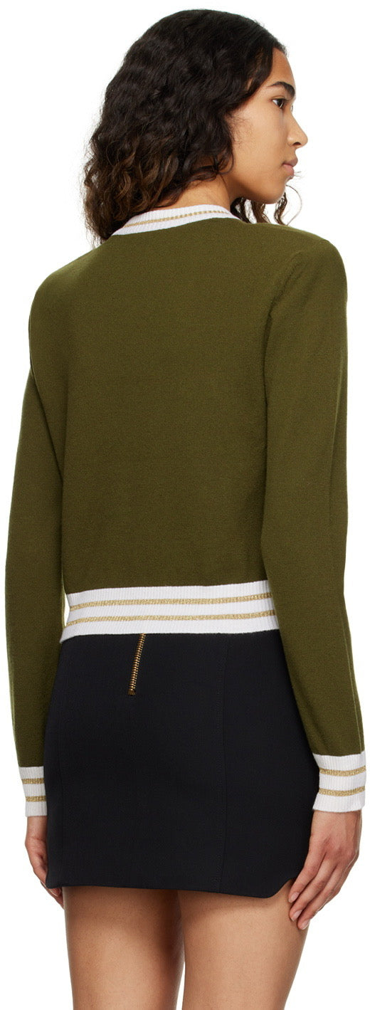 Balmain Khaki Logo Cropped Jumper-34 , small