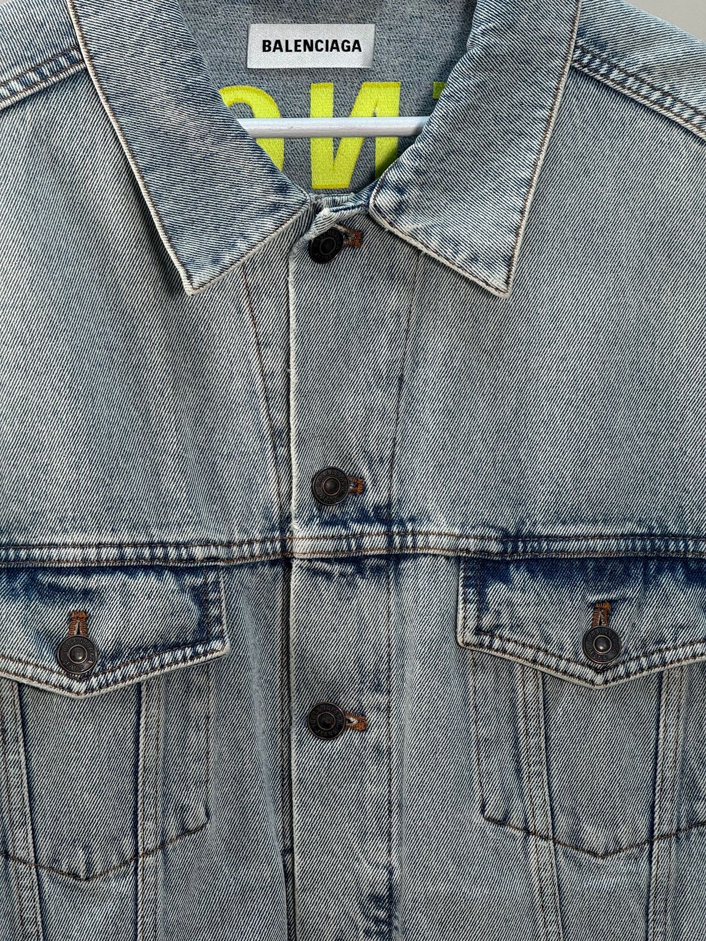 Balenciaga Denim Yellow Logo Jacket - Size 36-SMALL