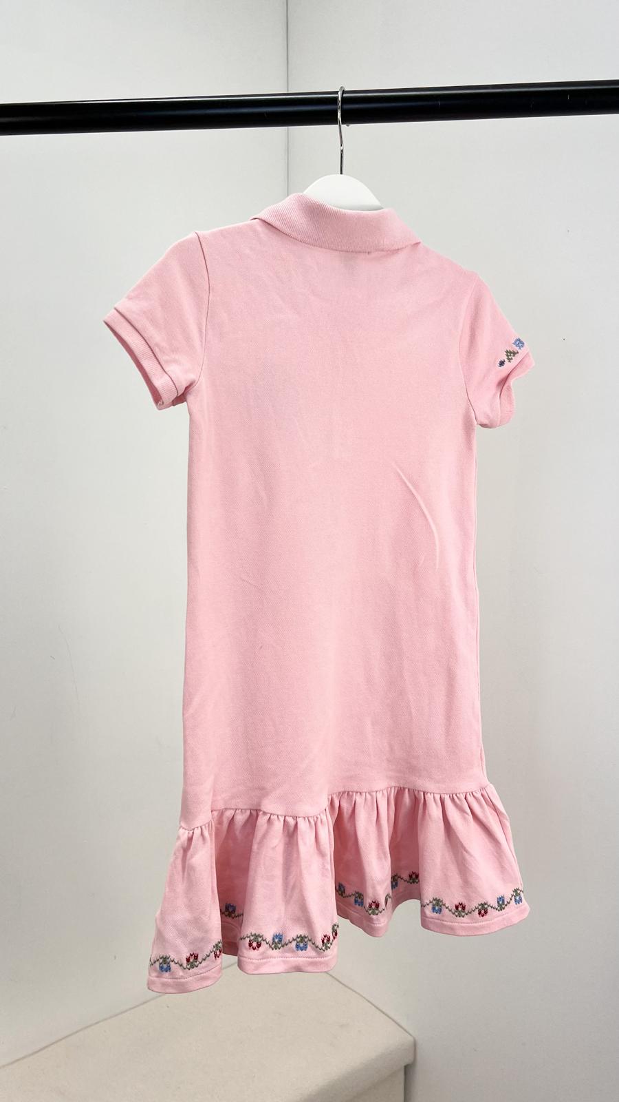 Kids Ralph Lauren Girls Pink Polo Frill Trim Heart Logo Dress - Age 6