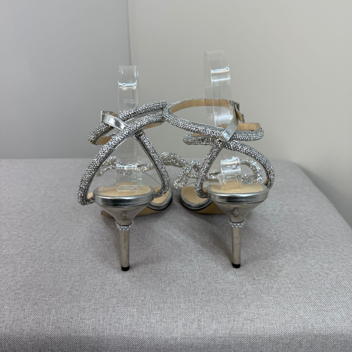 Mach & Mach Silver Sequin Diamanté Bow Heels - UK 5