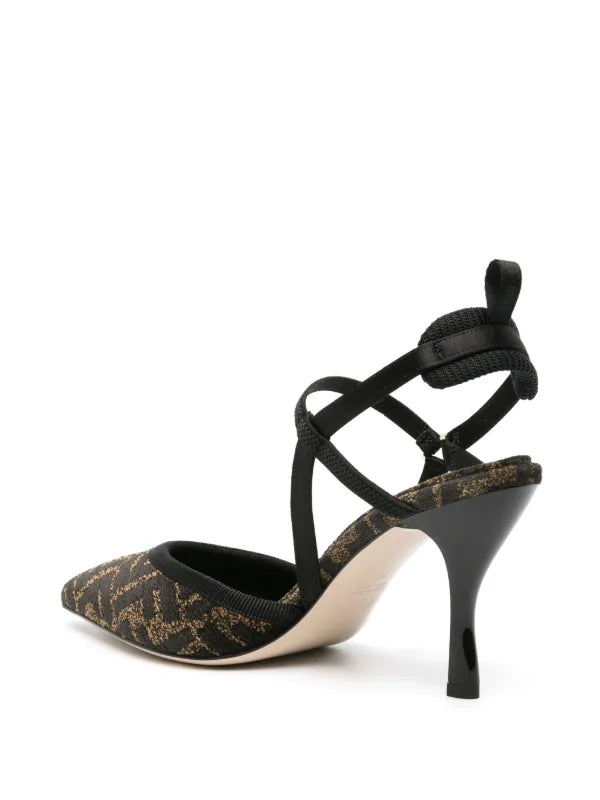 Fendi FF Point Colibri Chenille Slingback Heels-UK 4
