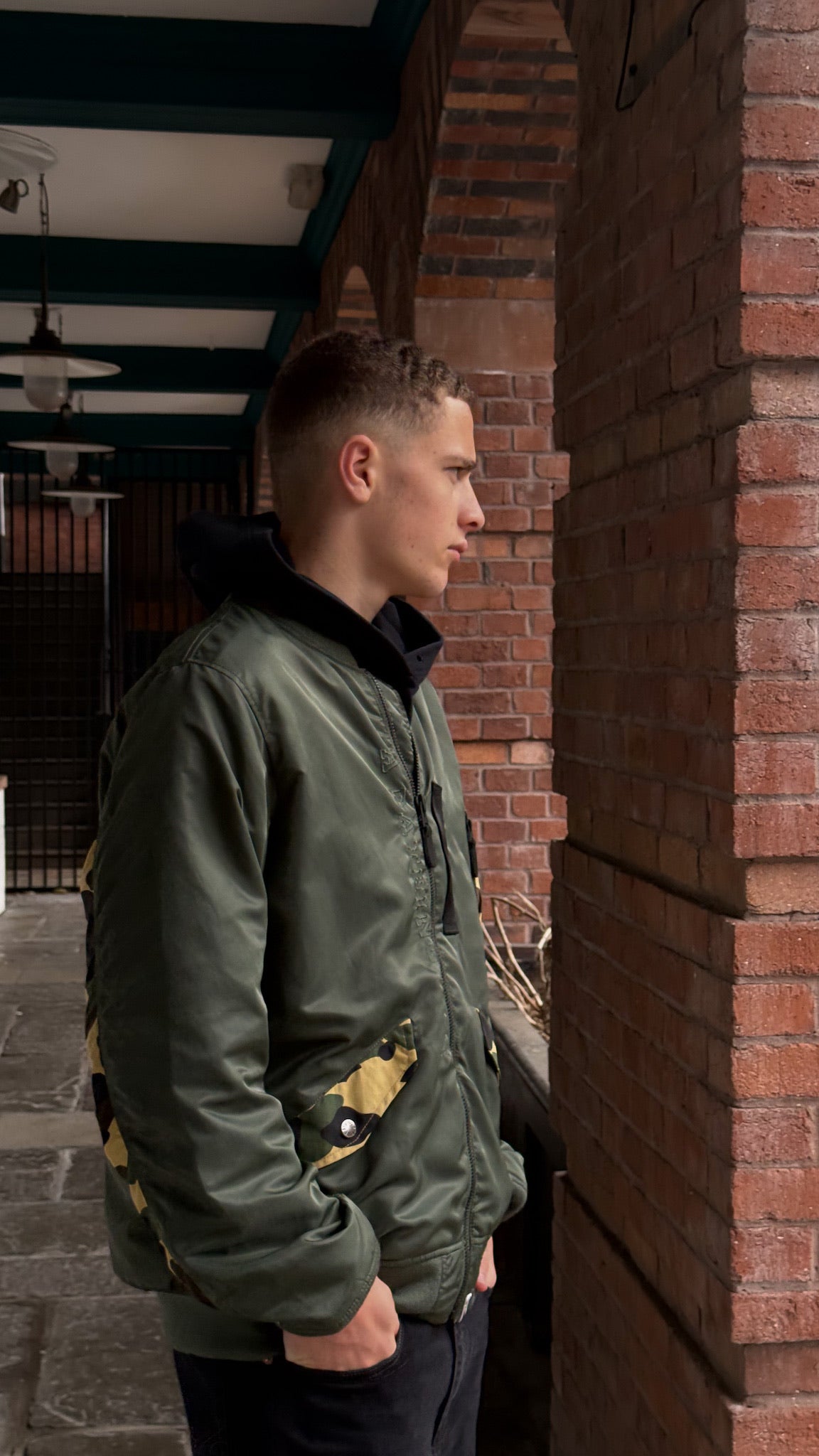 A Bathing Ape Green Camo Bomber Jacket - Large