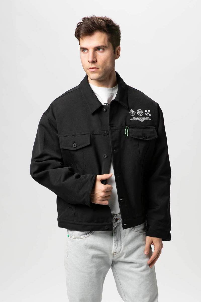 Off-White Black Denim University Key OFF- Logo Jacket - MEDIUM