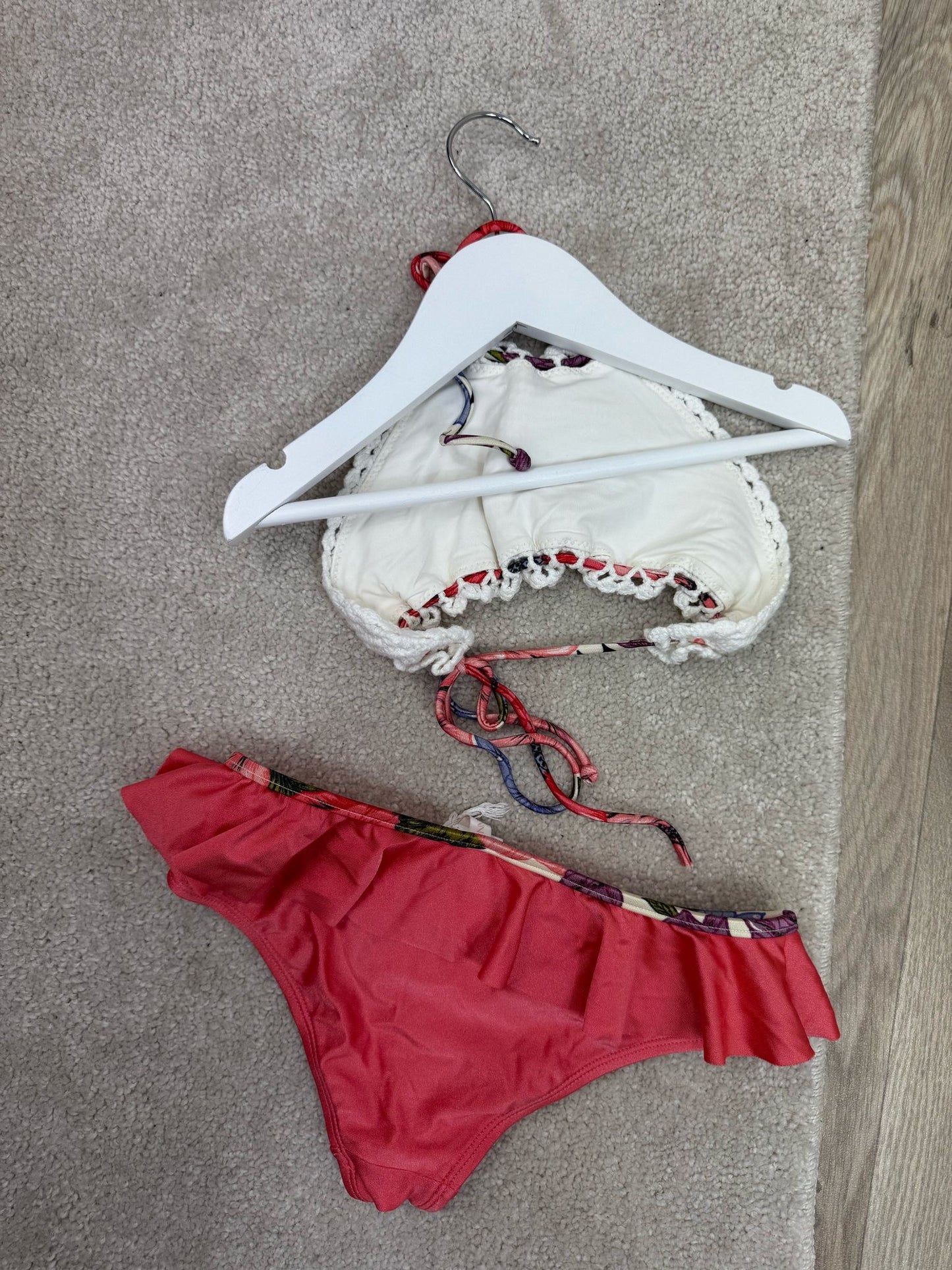 Kids Zimmermann White Top Dusk Orange Bottom Bikini- Age 8