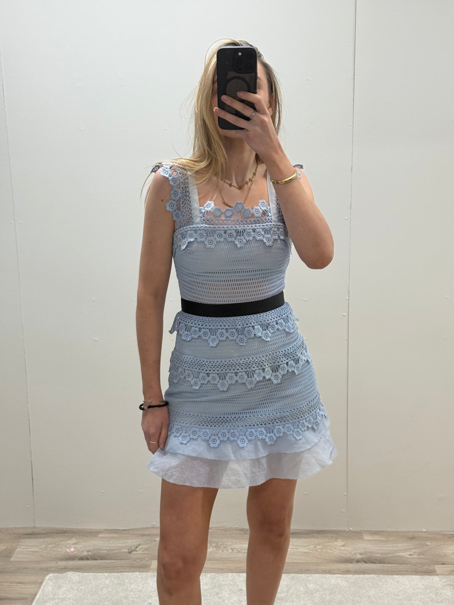 Self Portrait Blue Lace Petunia A Line Dress - UK 6
