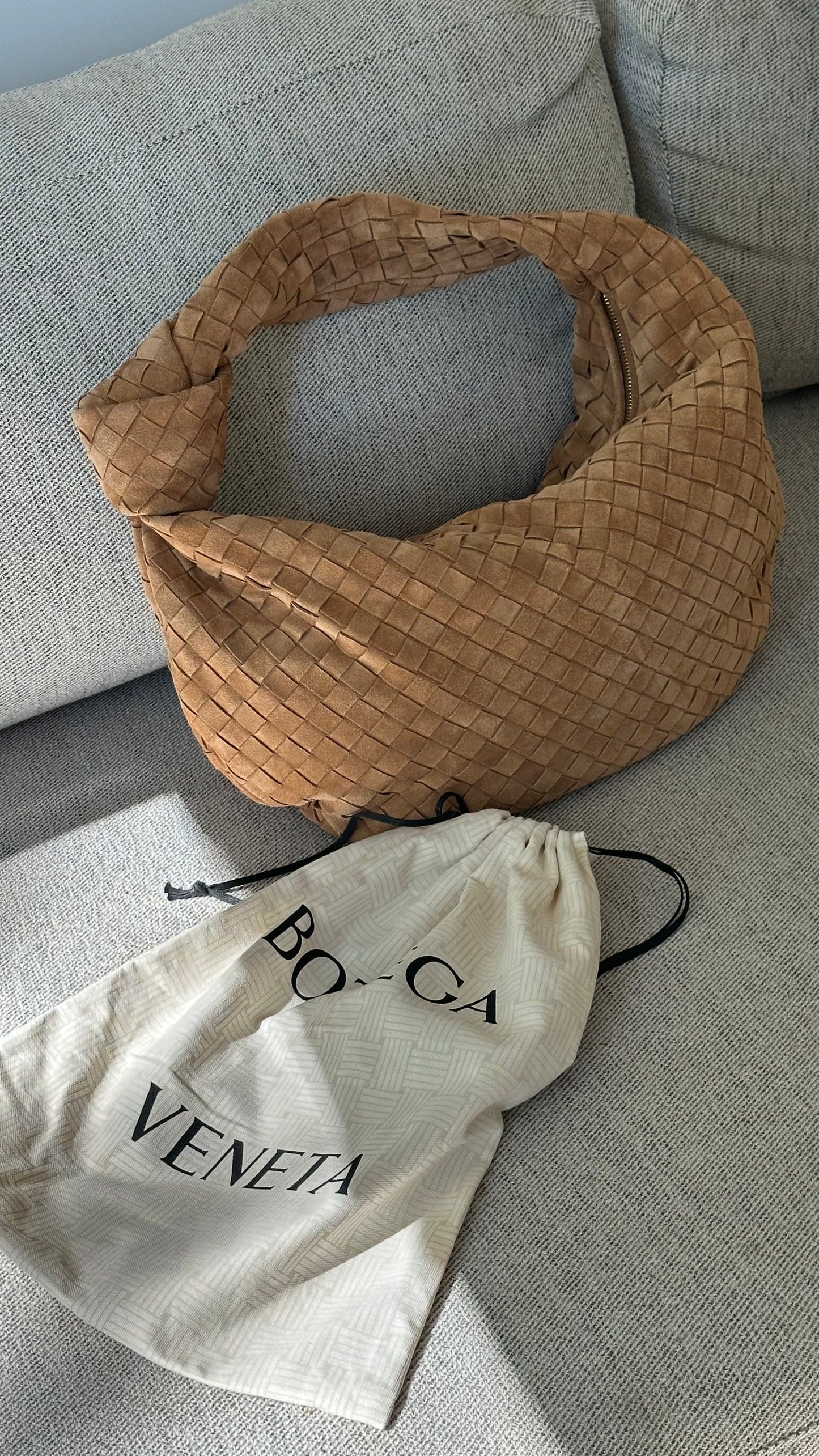 Bottega Veneta Brown Amber Gold Large Jodie Suede Hobo Bag