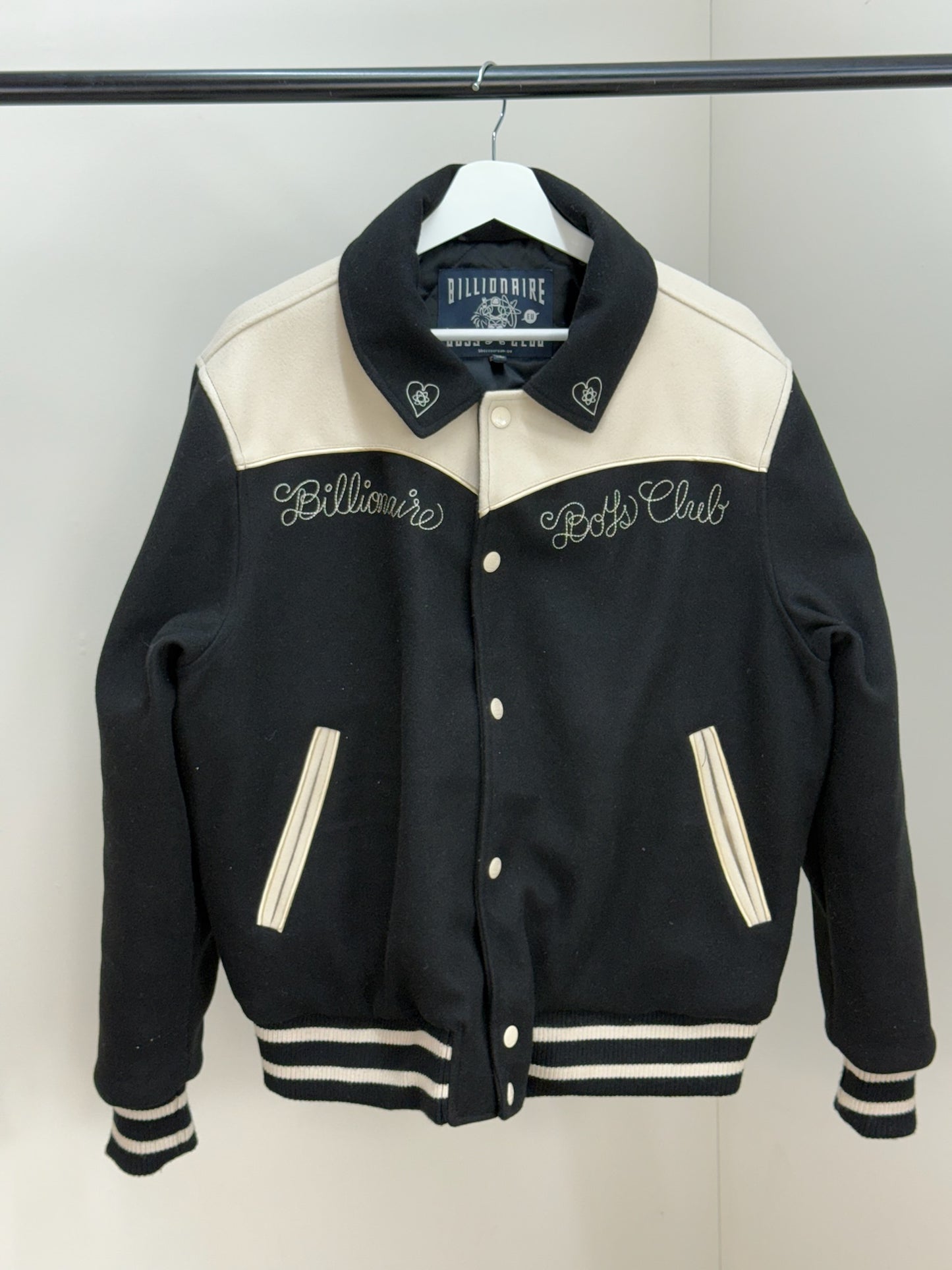 Billionaire Boys Club Black Off-White Western Heart Bomber Varsity Jacket - XL