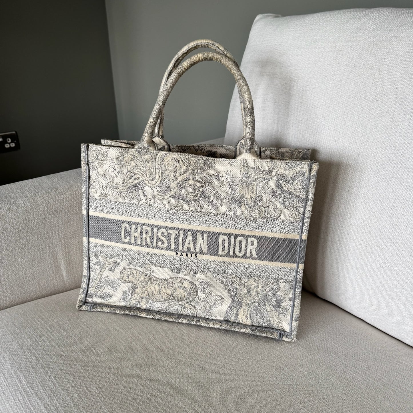 Christian Dior Medium Dior Book Tote - Gray Dior Oblique Embroidery and Calfskin