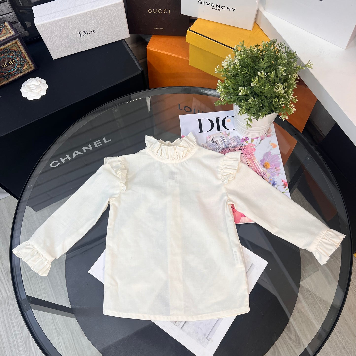 Kids Badum Badero Ivory Frill Neck Shirt (Age 2)