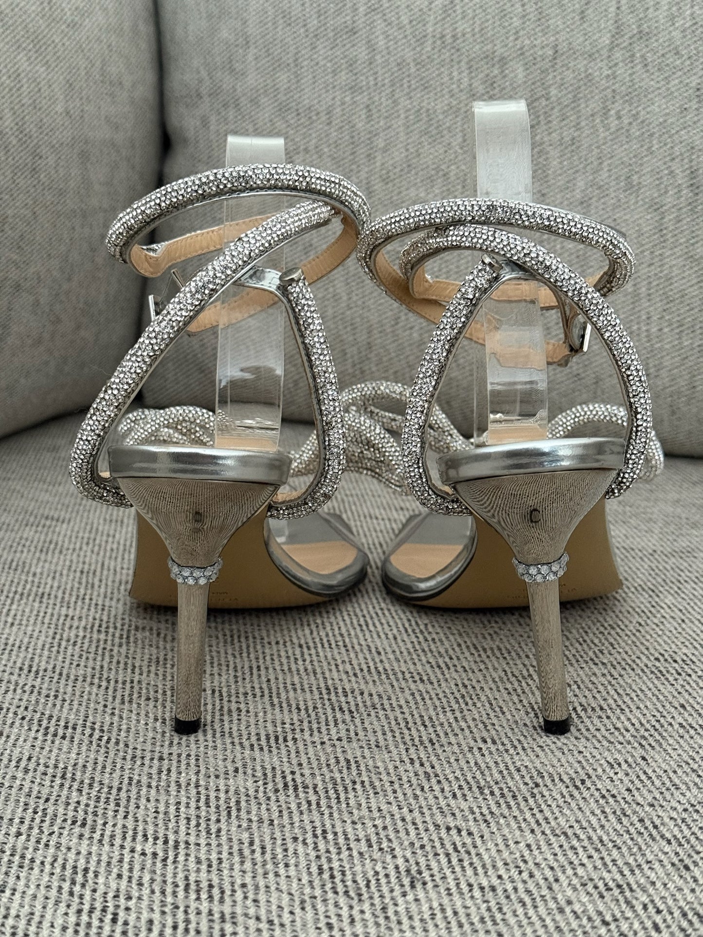 Mach & Mach Silver Sequin Diamanté Bow Heels - UK 6.5 - Suited for UK 4.5