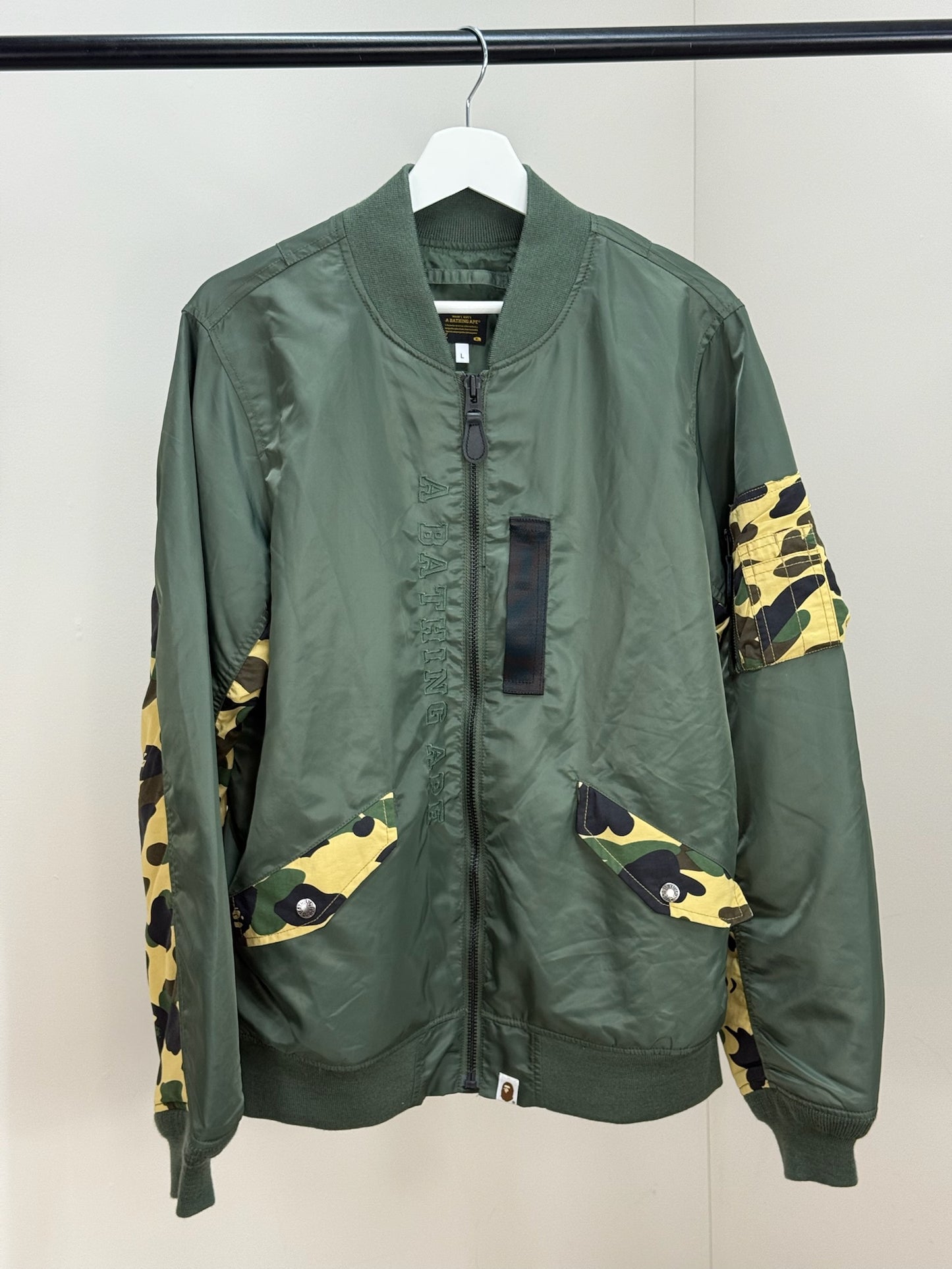 A Bathing Ape Green Camo Bomber Jacket - Large