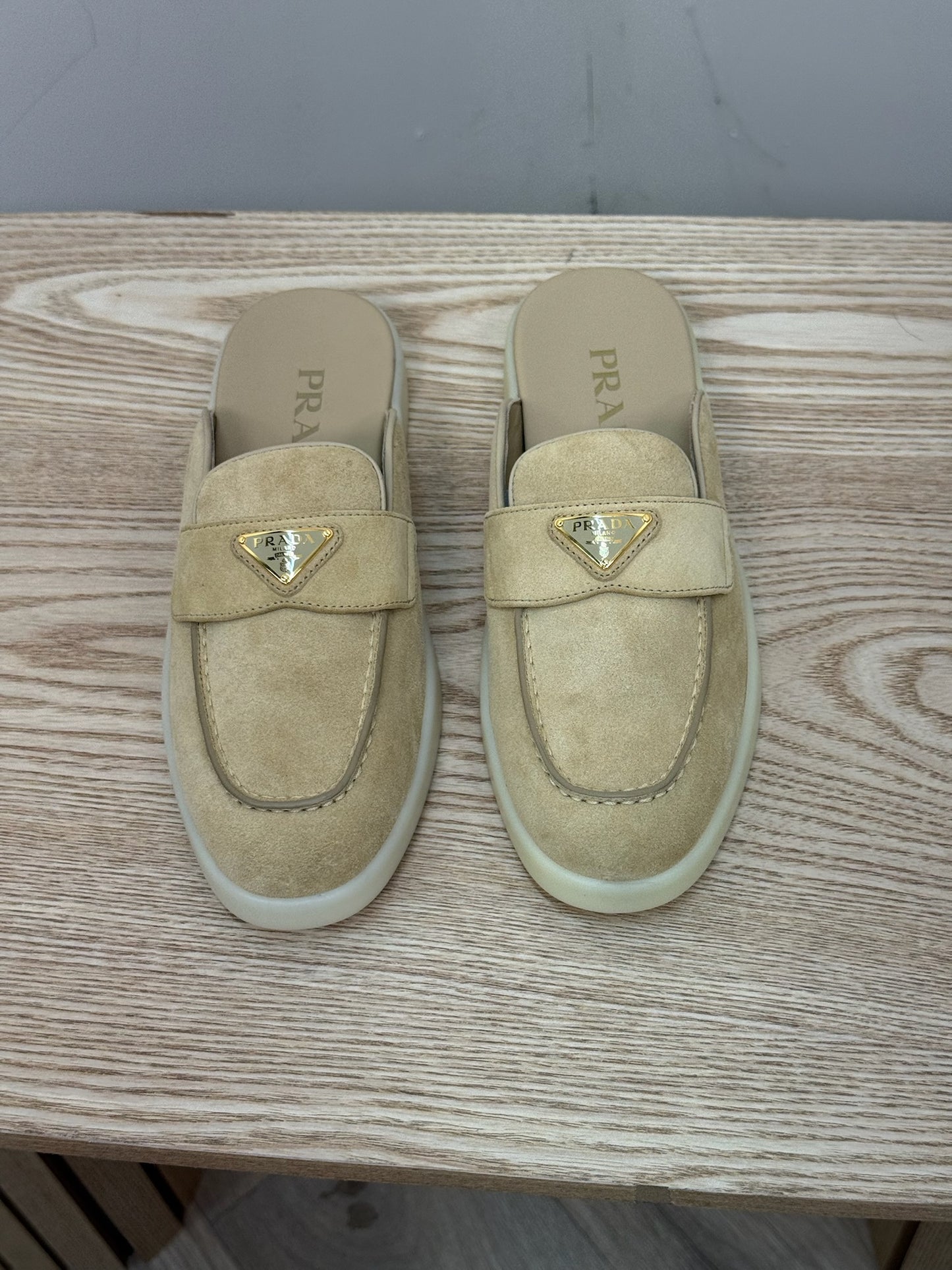 Prada Nude Suede Loafer Mules- Brand New In Box Uk 4.5