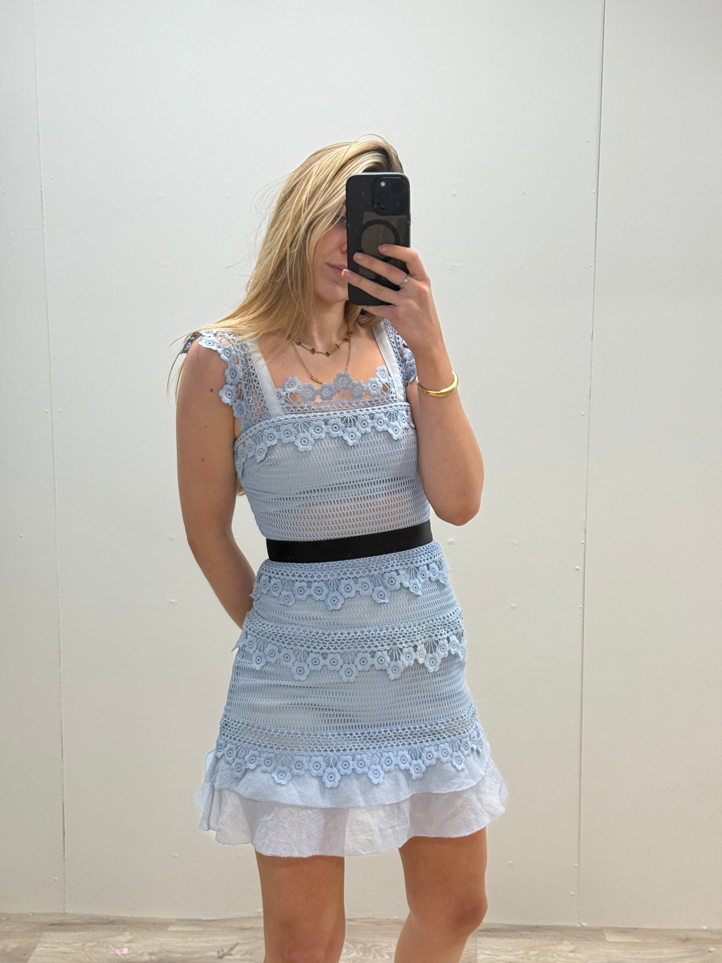 Self Portrait Blue Lace Petunia A Line Dress - UK 6