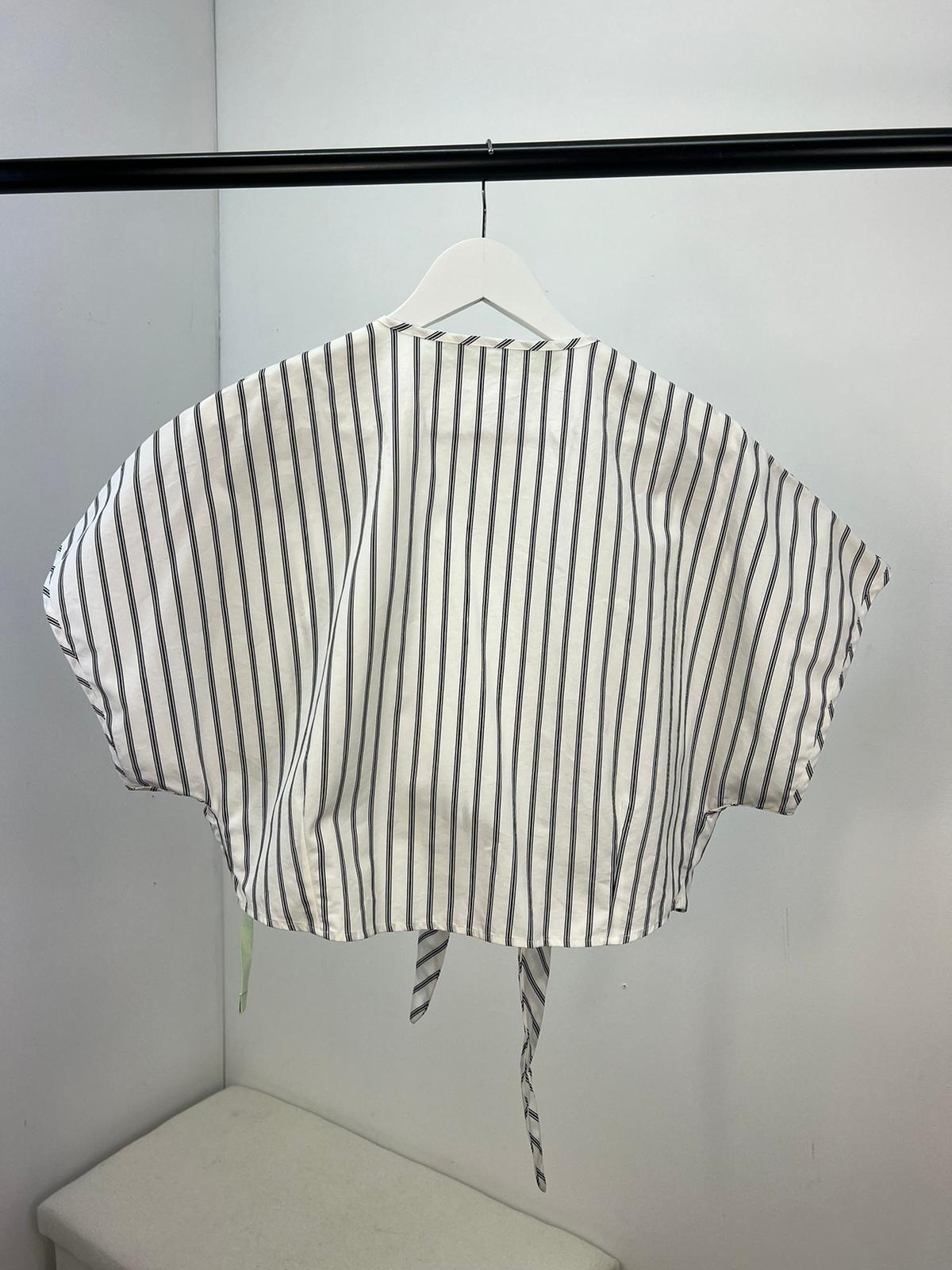 Off-White White Stripe Cropped Tie Shirt - UK 8/10
