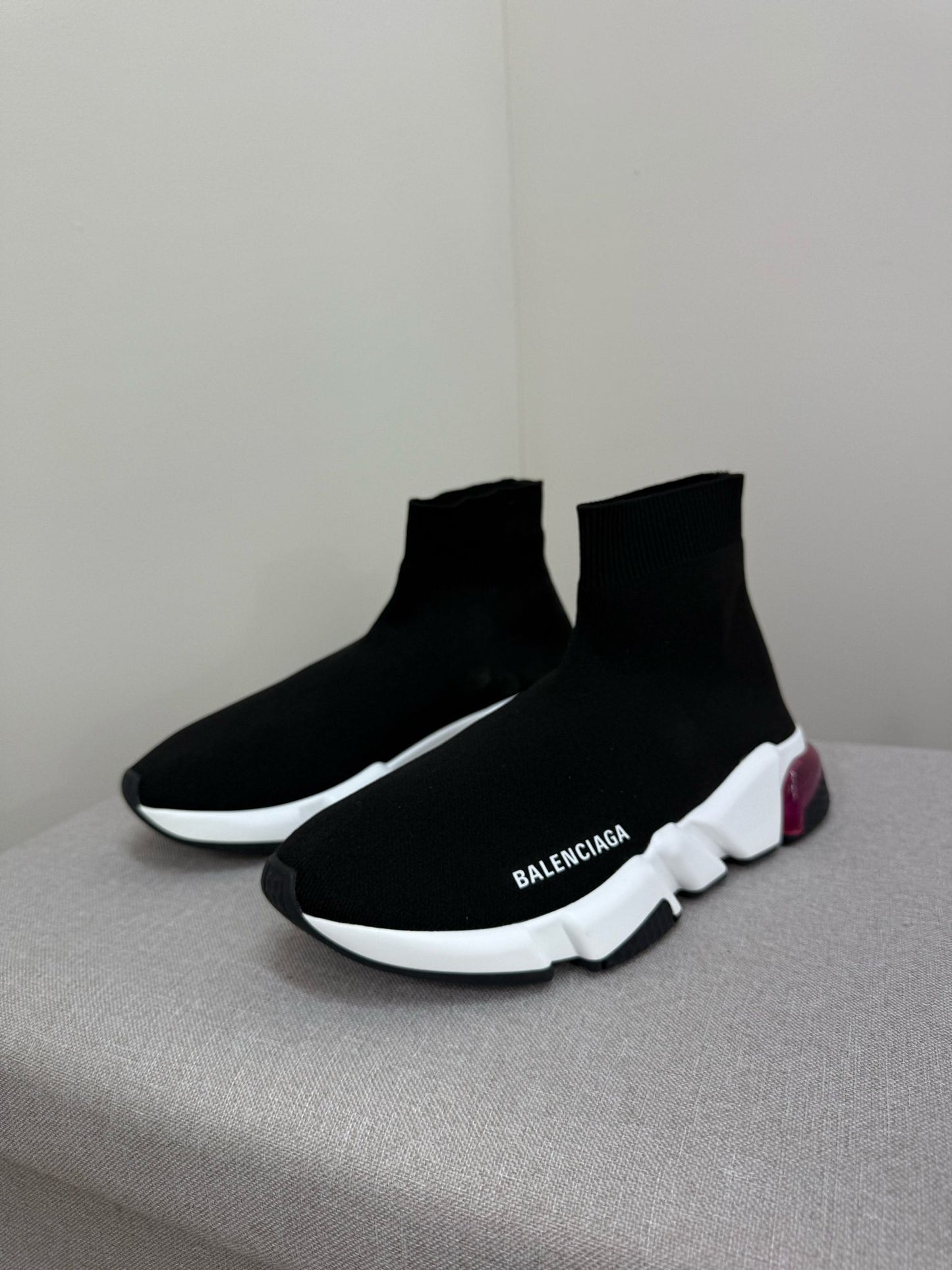 Balenciaga Black White Pink Speed Trainers- UK 5